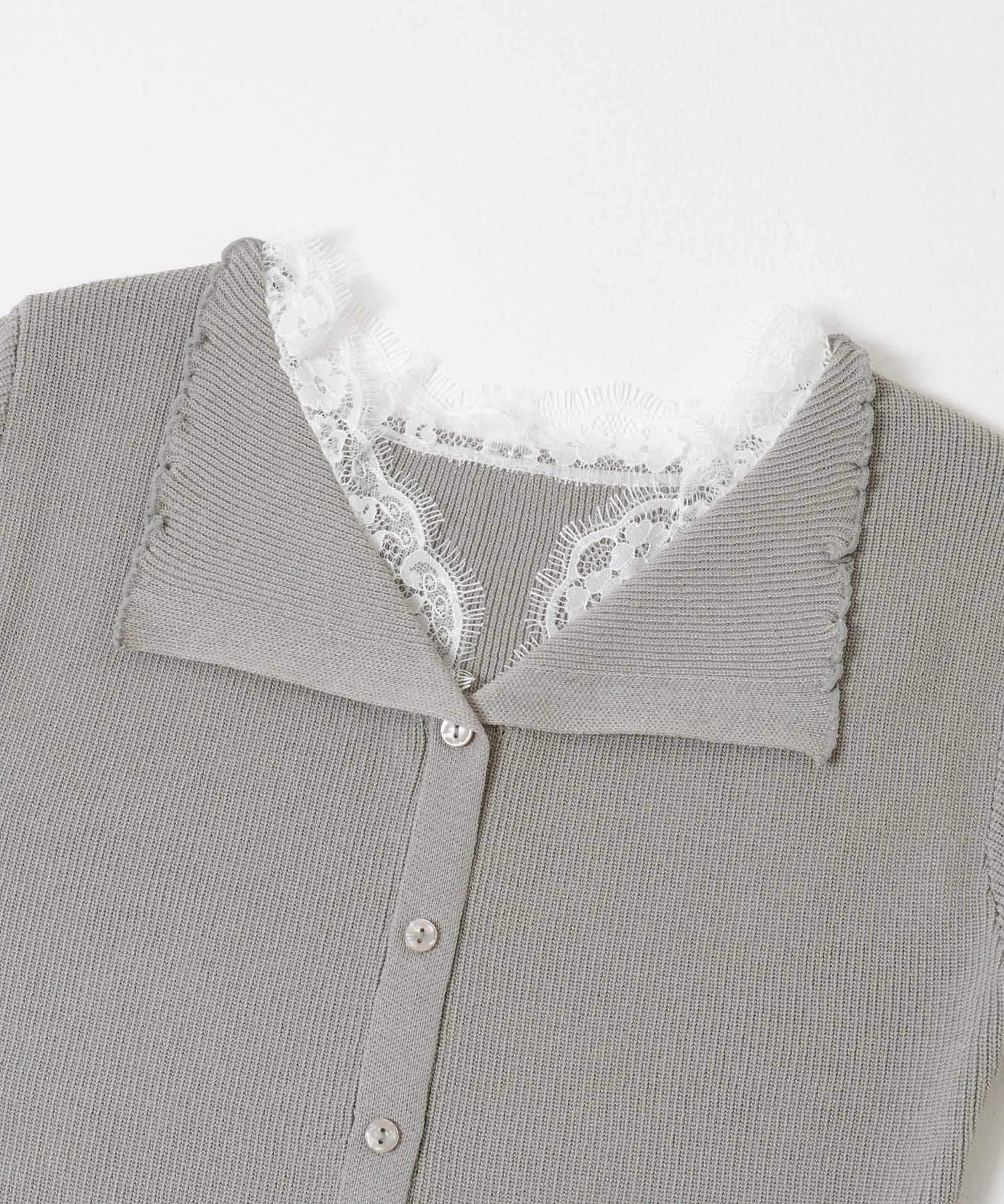 『洗濯可』レースレイヤードニットカーディガン GRAY One