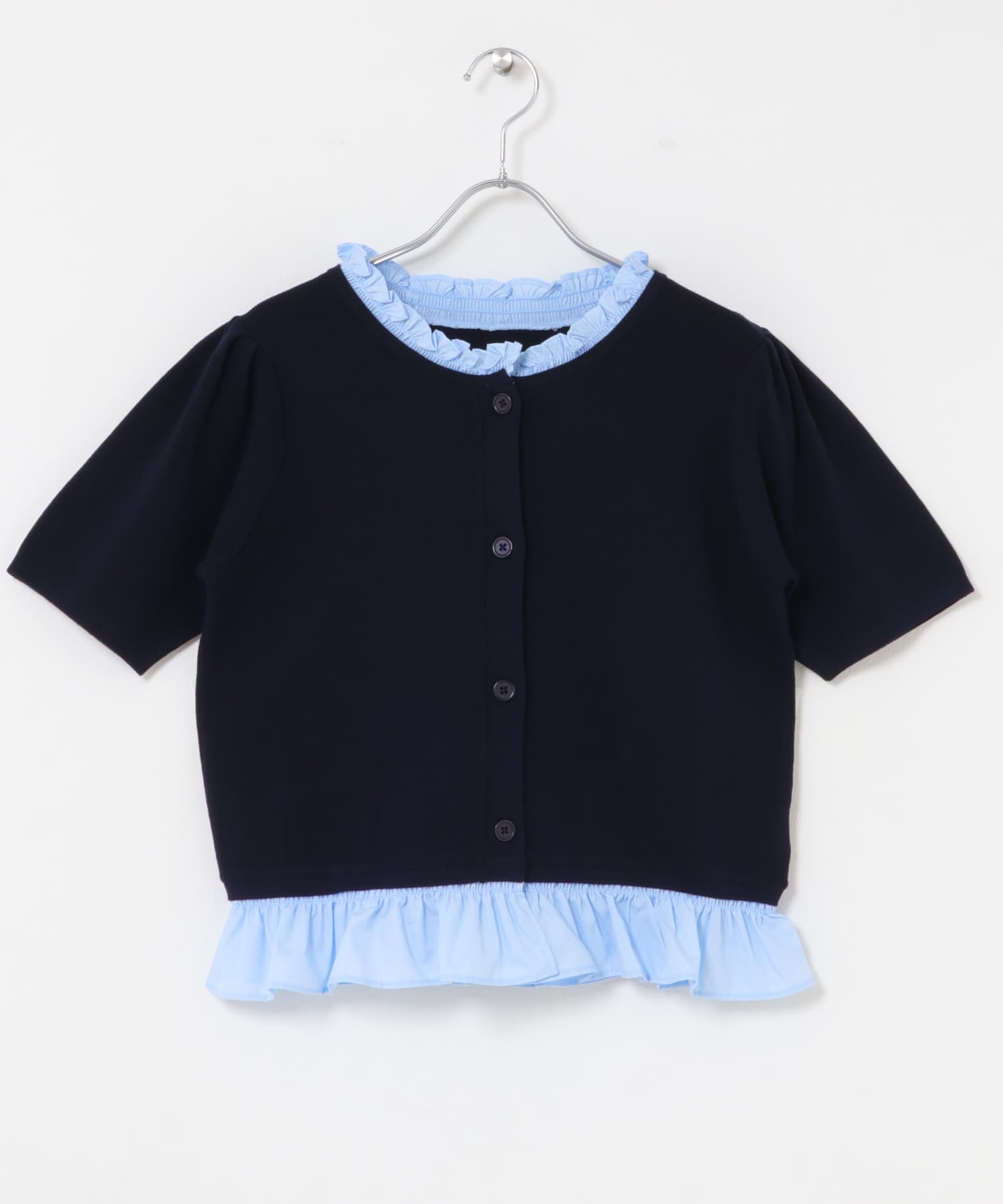 『洗濯可』フリルドッキングニット NAVY One