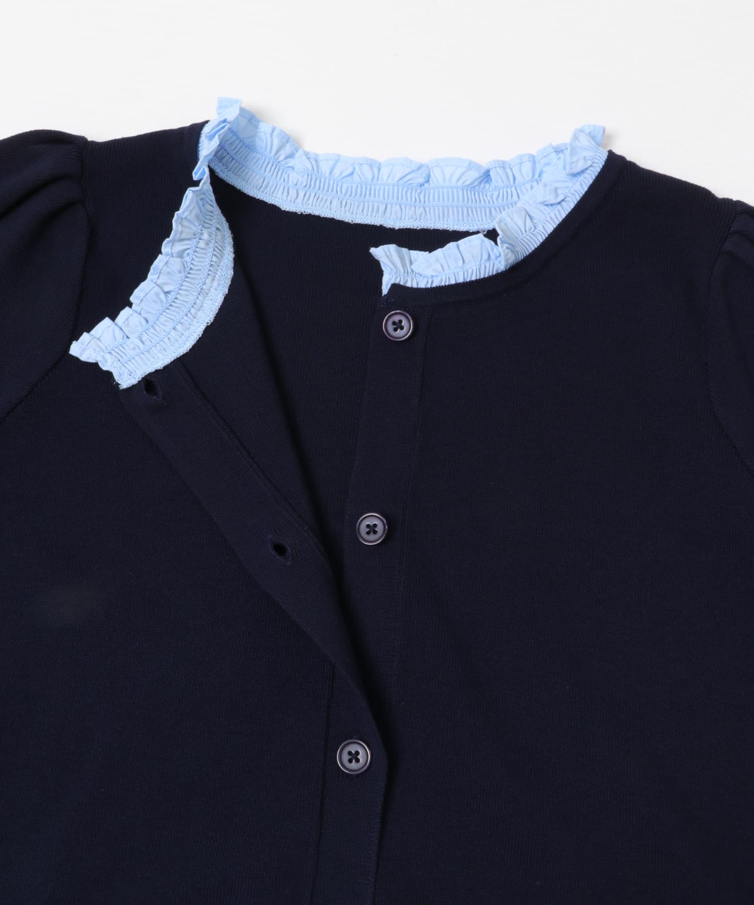 『洗濯可』フリルドッキングニット NAVY One