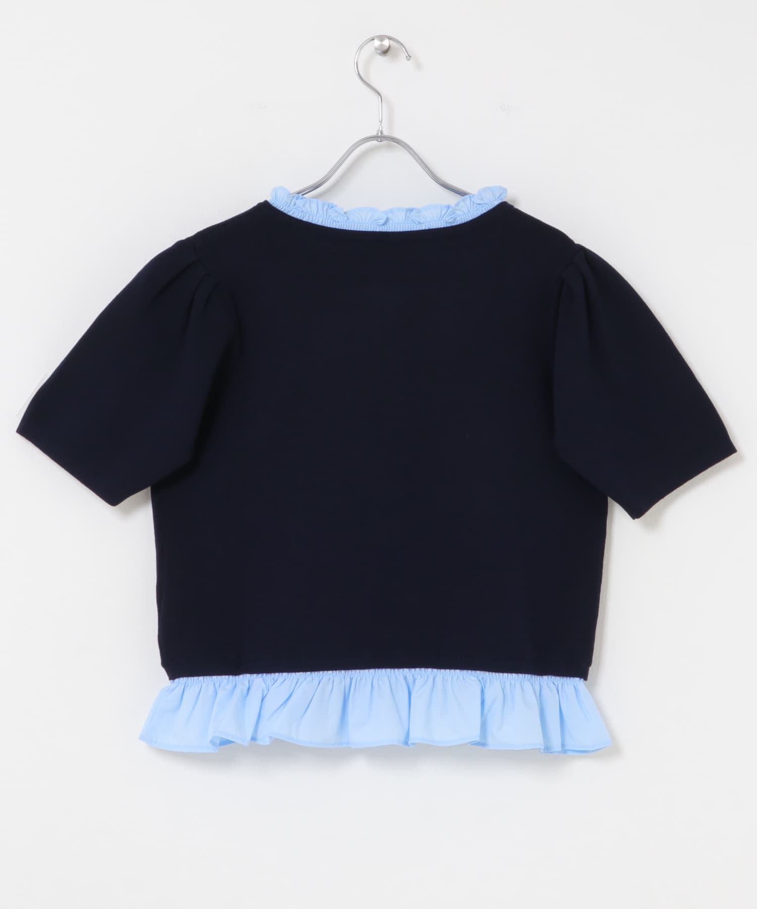 『洗濯可』フリルドッキングニット NAVY One