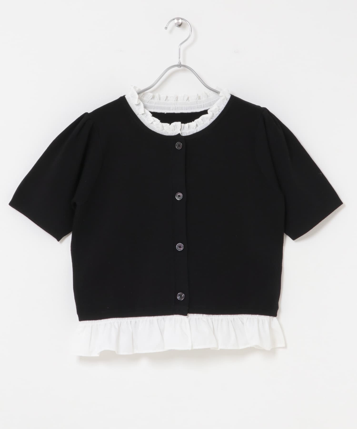 『洗濯可』フリルドッキングニット BLACK One