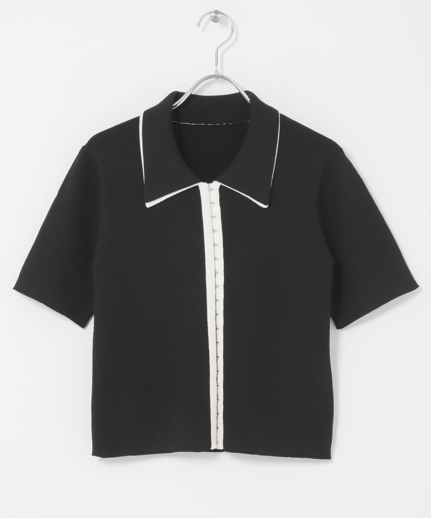 バイカラーエリツキホックニット BLACK One