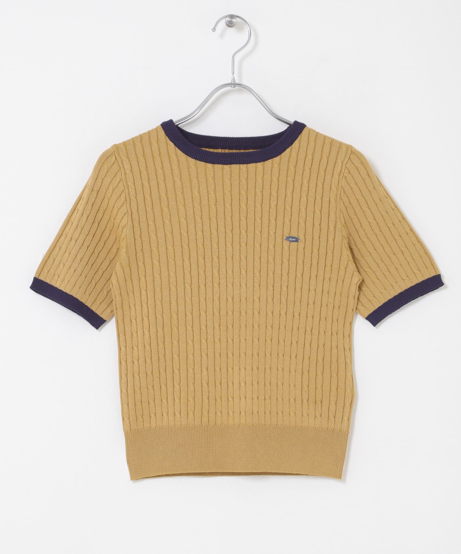 『洗濯可』バイカラーケーブルセーター BEIGE One