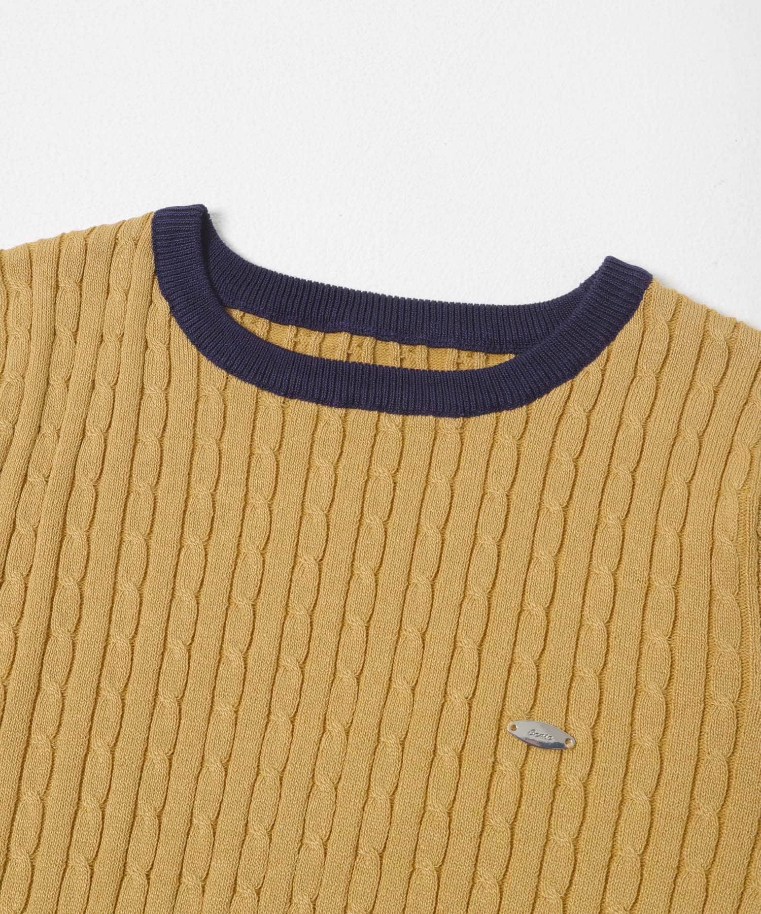 『洗濯可』バイカラーケーブルセーター BEIGE One