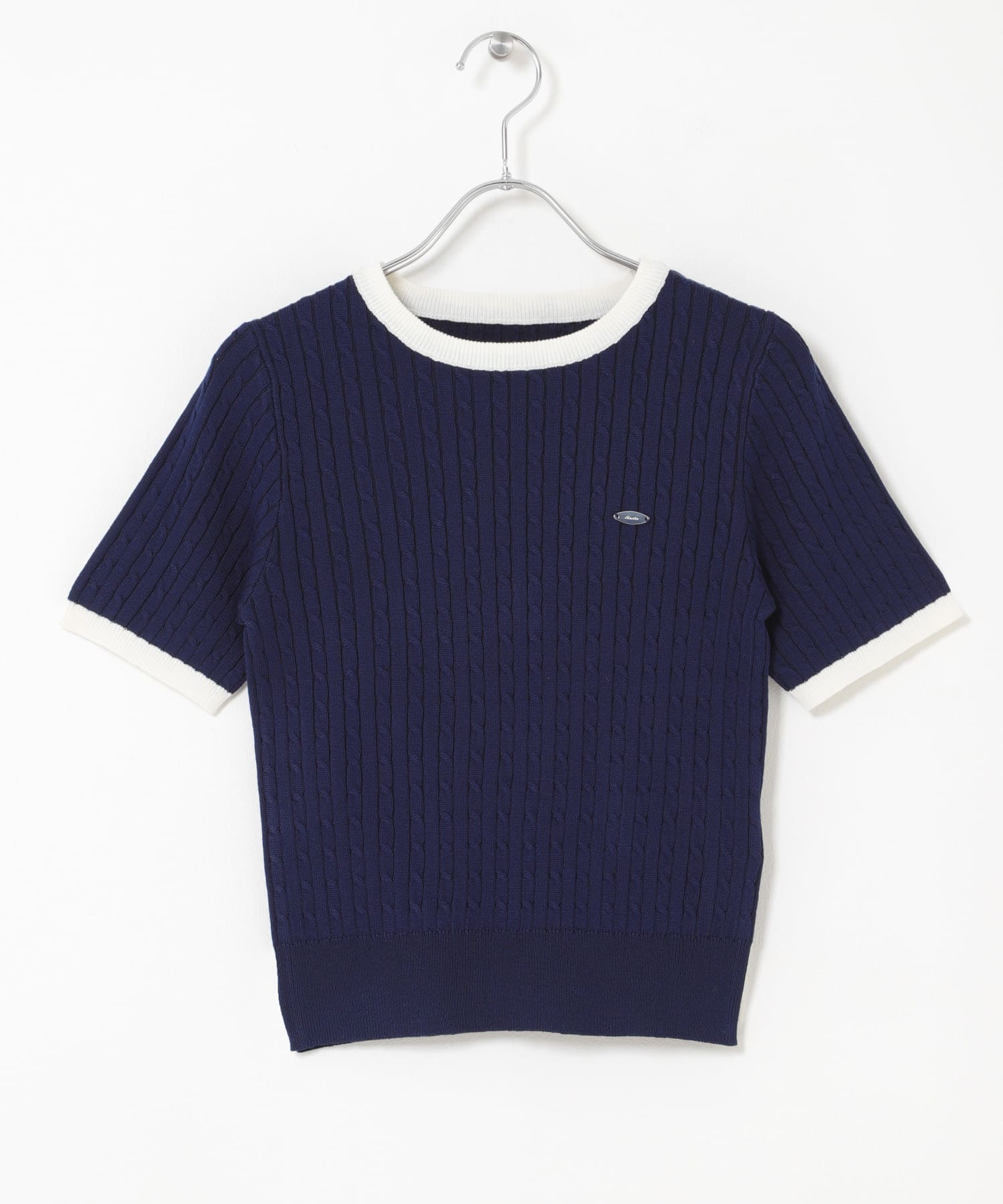 『洗濯可』バイカラーケーブルセーター NAVY One