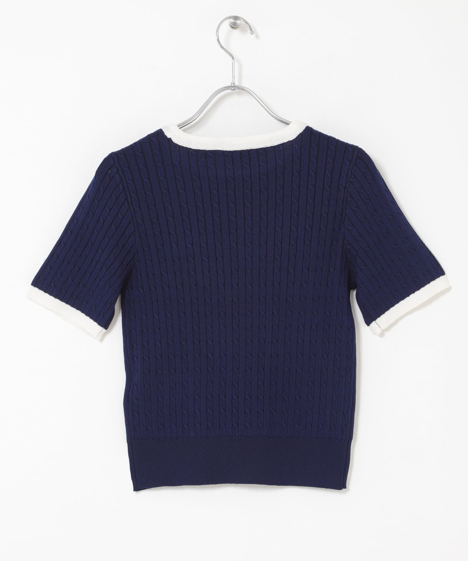 『洗濯可』バイカラーケーブルセーター NAVY One