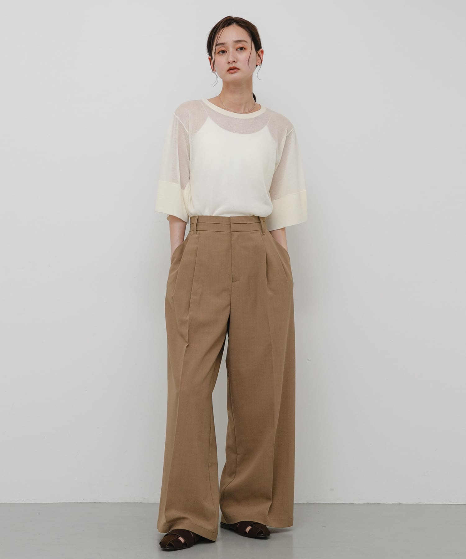 『洗濯可』UVケアワイドスリーブシアーニット OFF WHITE One