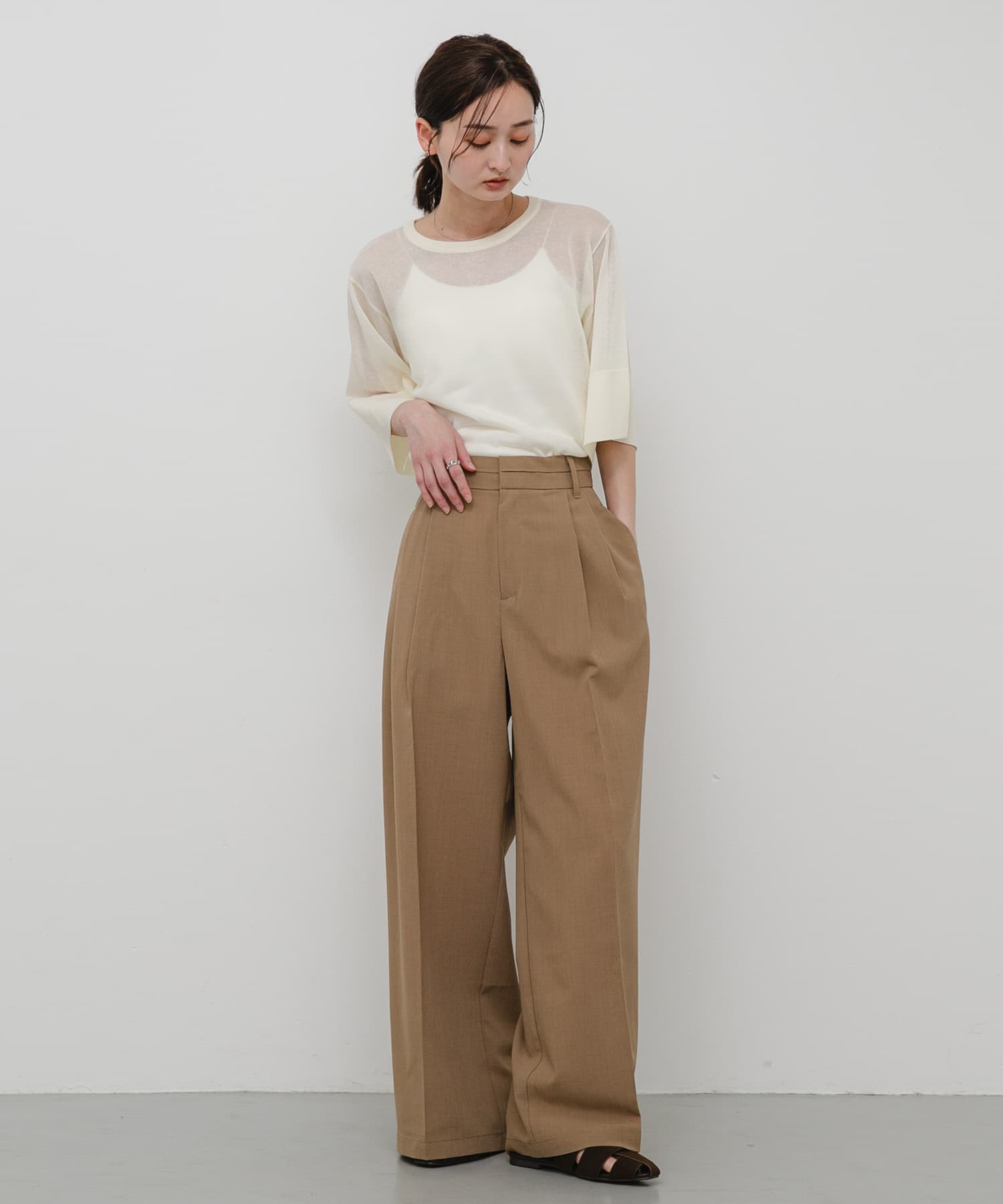 『洗濯可』UVケアワイドスリーブシアーニット OFF WHITE One
