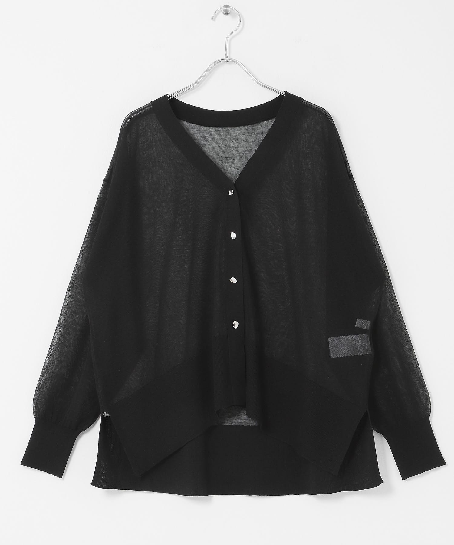 『洗濯可』メタルボタンシアールーズカーディガン BLACK One