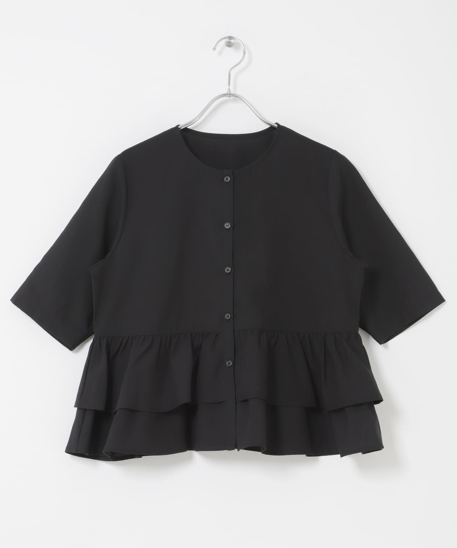 フリルペプラムブラウス BLACK One