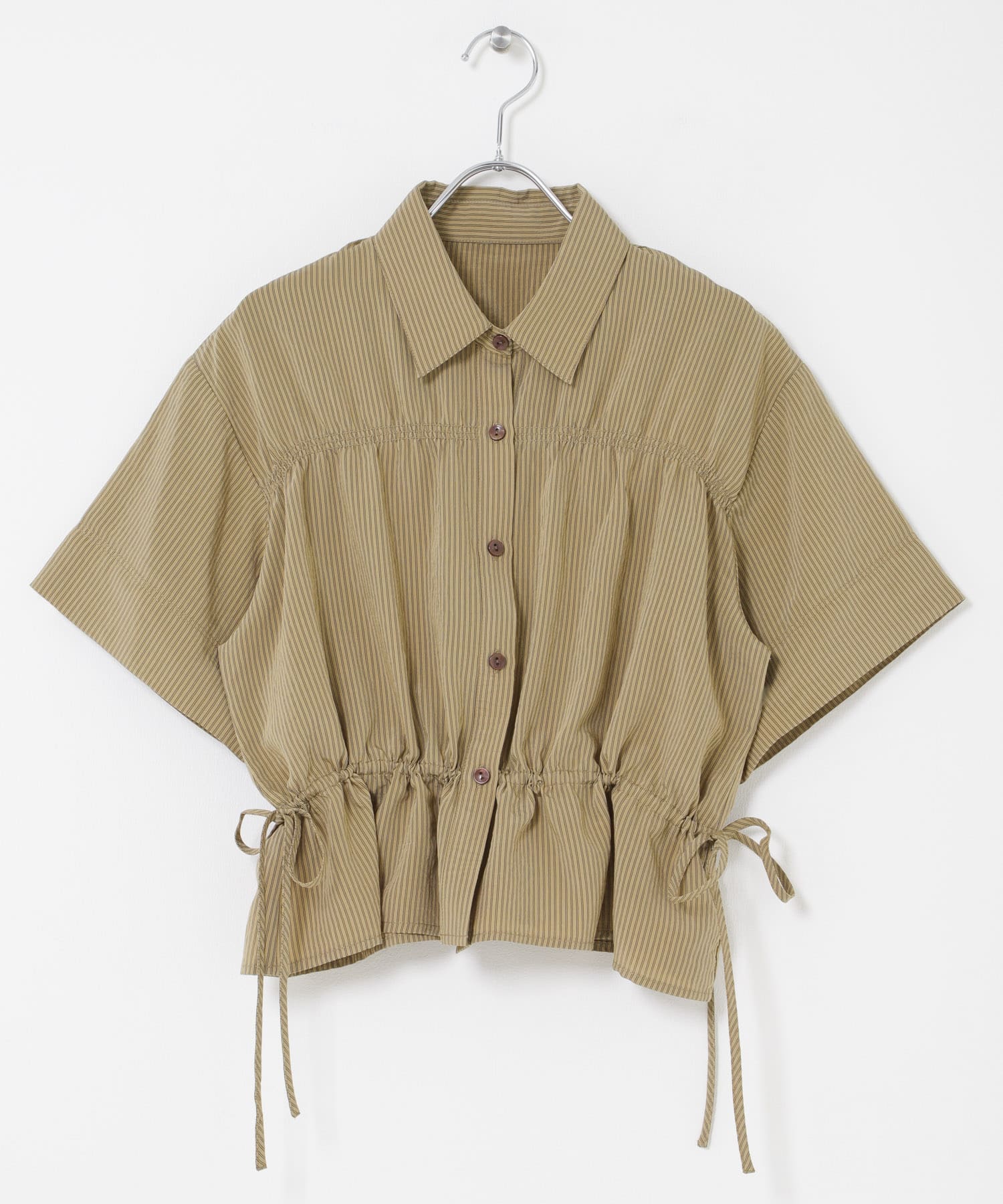 クロップドペプラムシャーリングシャツ BEG×BRN One