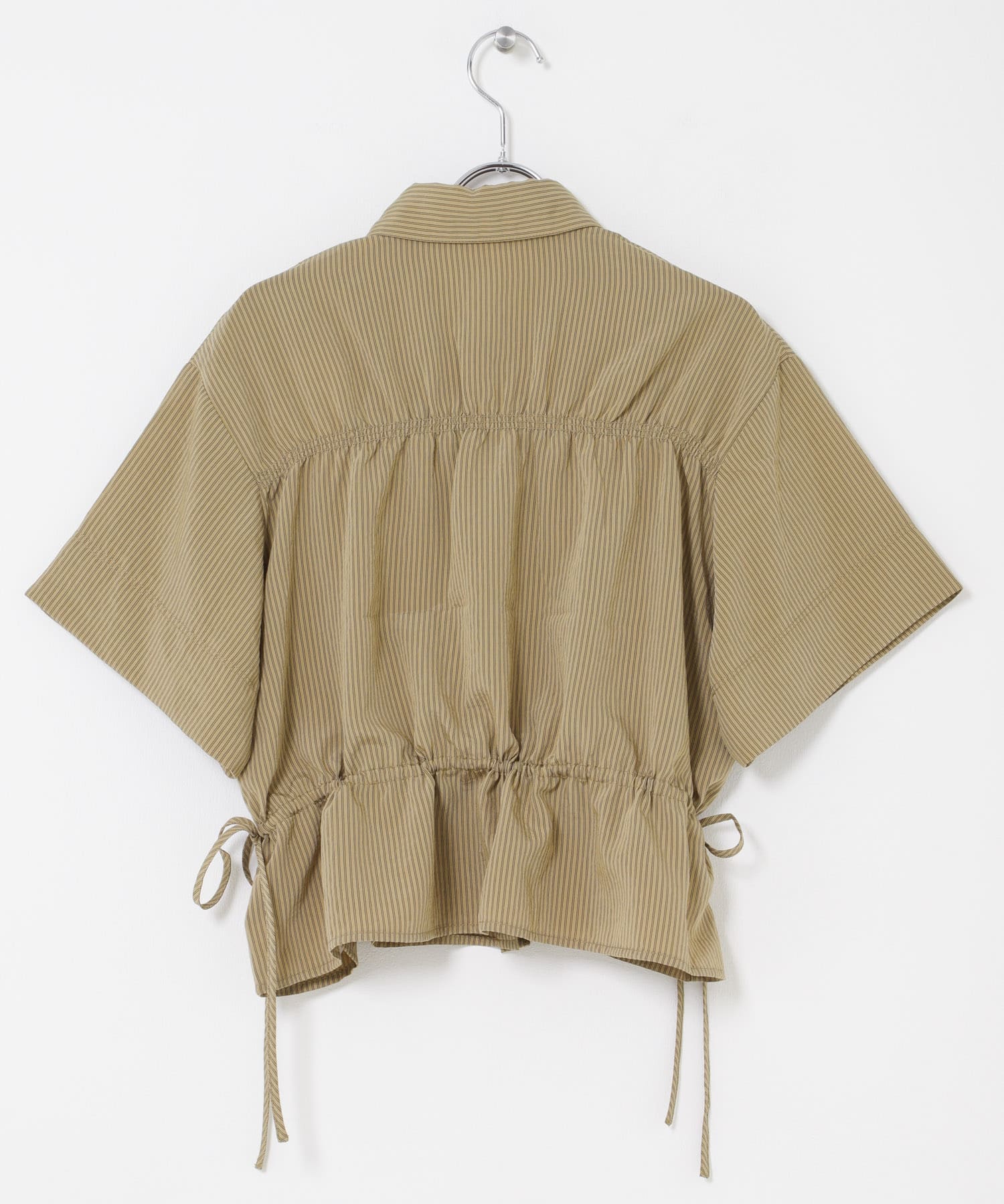 クロップドペプラムシャーリングシャツ BEG×BRN One