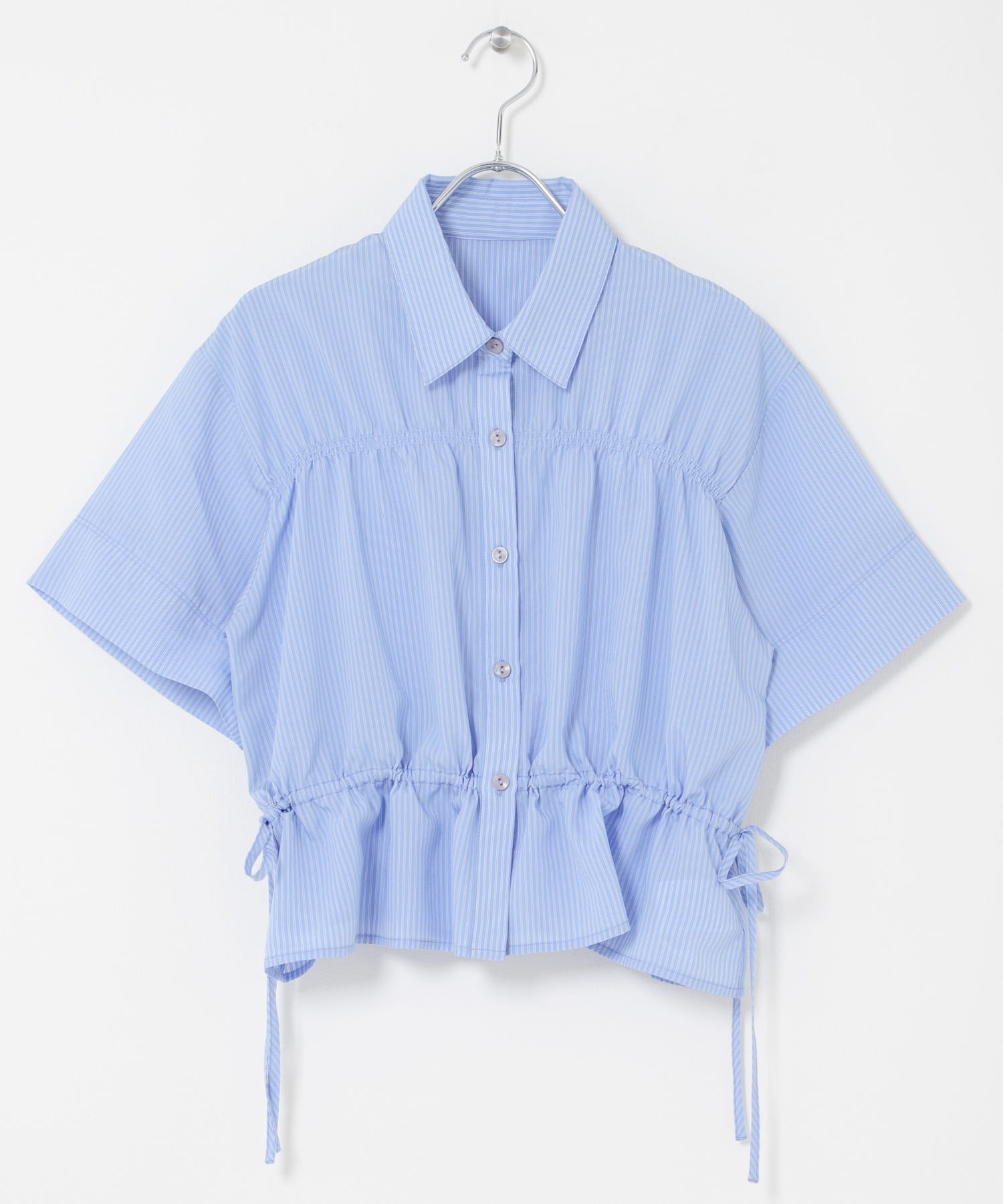 クロップドペプラムシャーリングシャツ BLU×WHT One