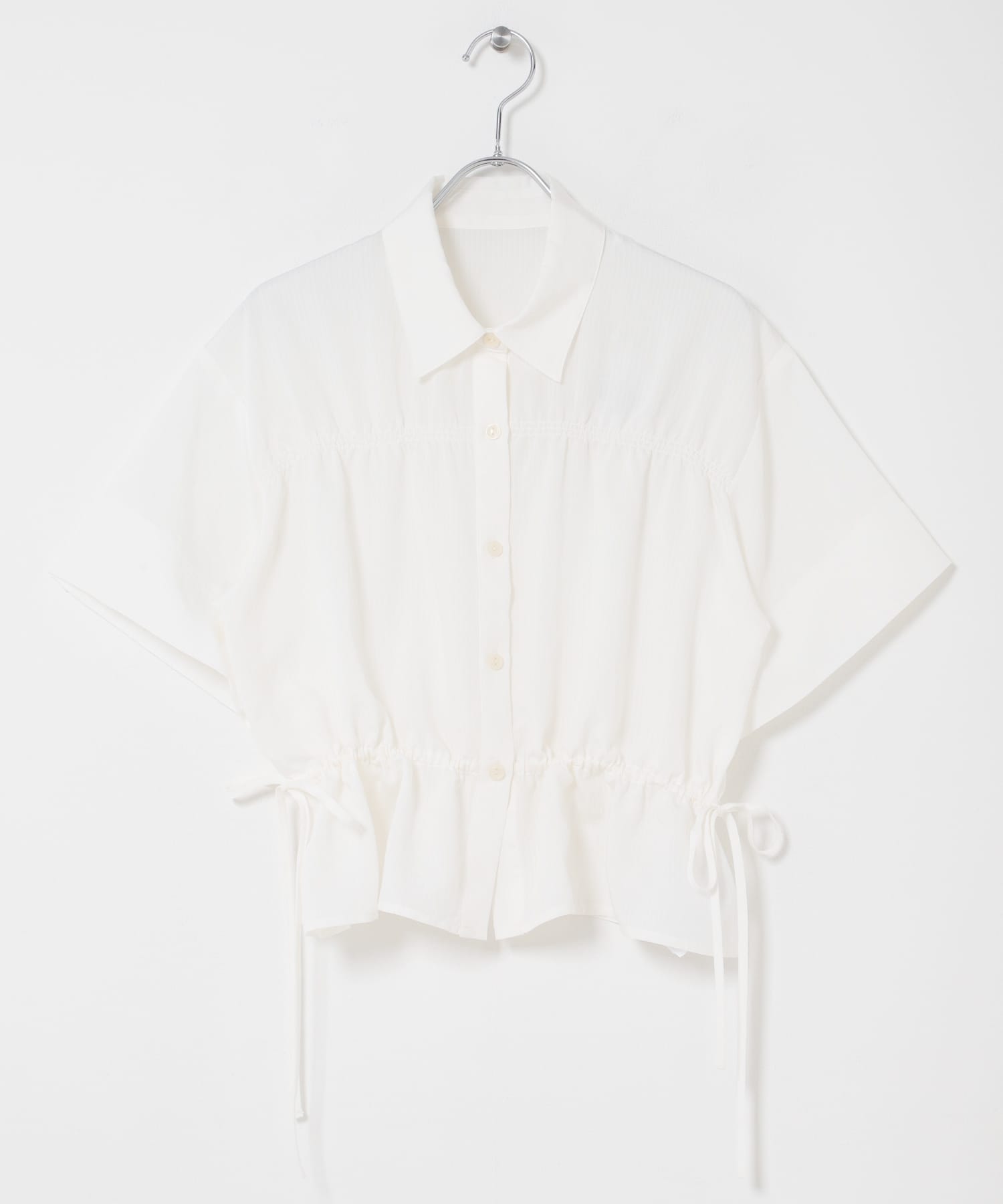 クロップドペプラムシャーリングシャツ WHITE One