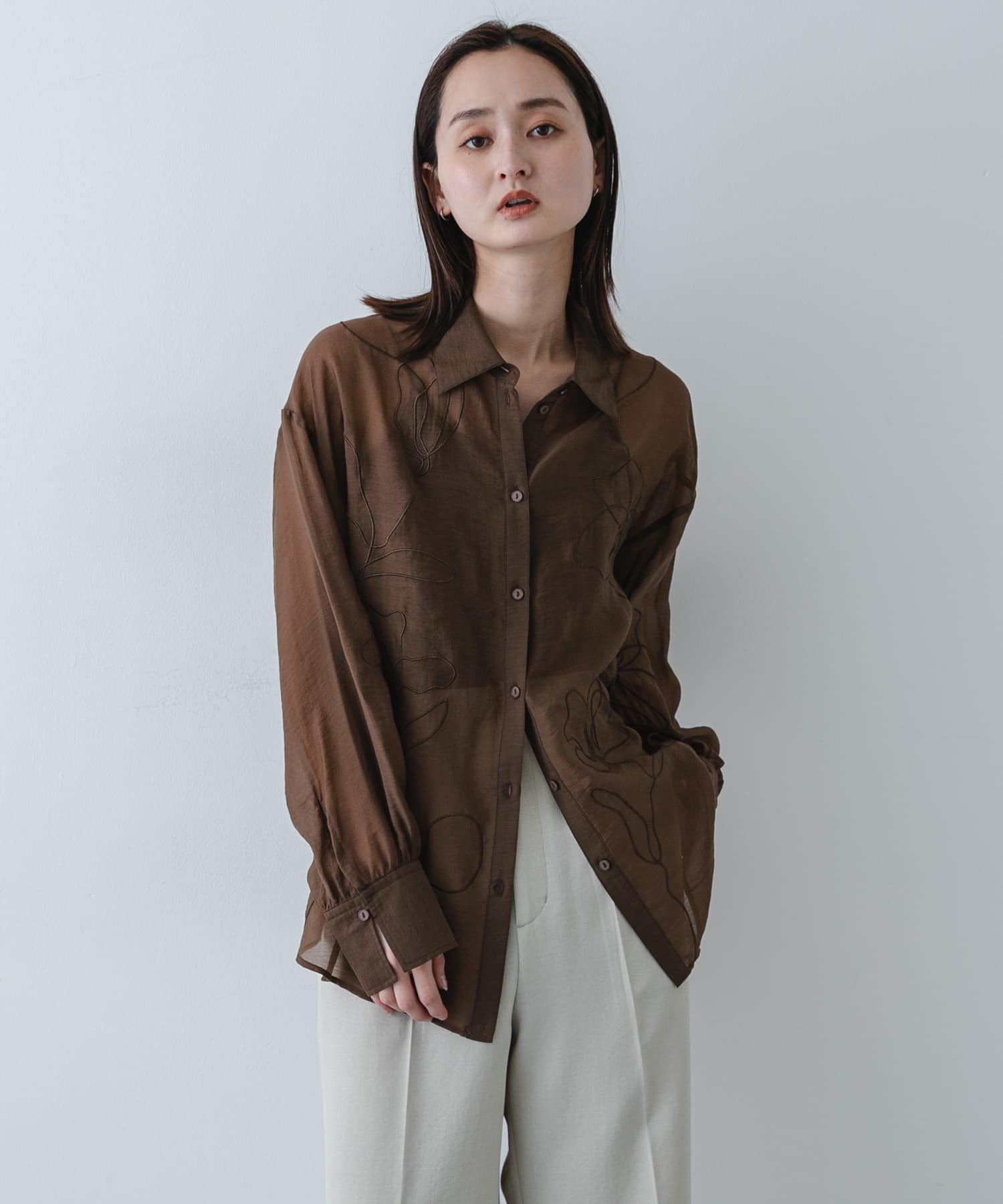 ARGUE  今季完売　SHEER  WIDE Tシャツ　ヌードベージュ Ambre Neige（アンブルネージュ） tシャツ assort sheer high neck