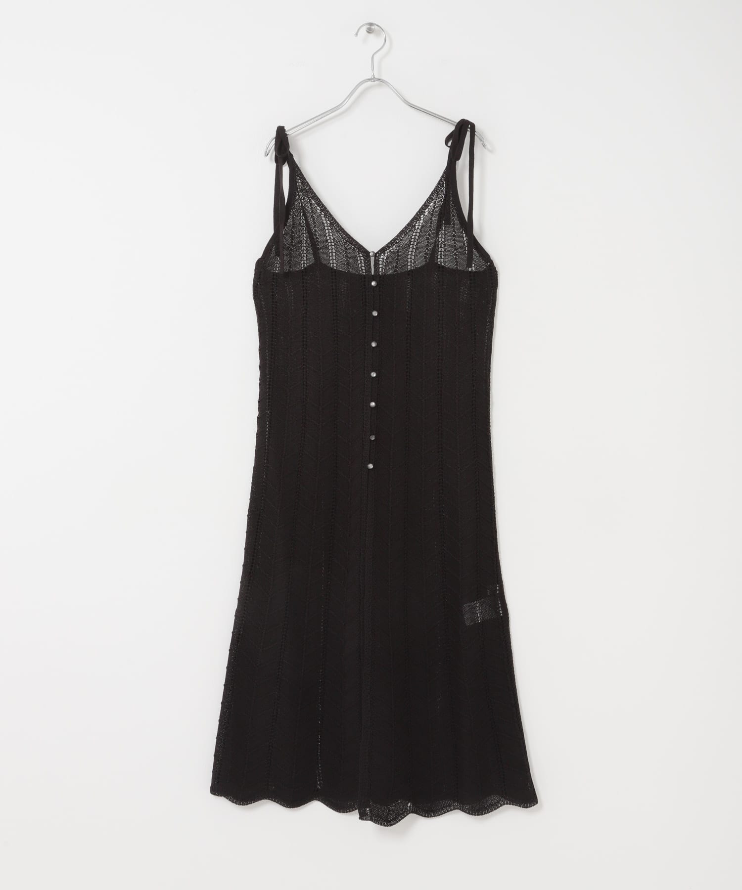 『洗濯可』フロントボタンレースアミキャミワンピース BLACK One