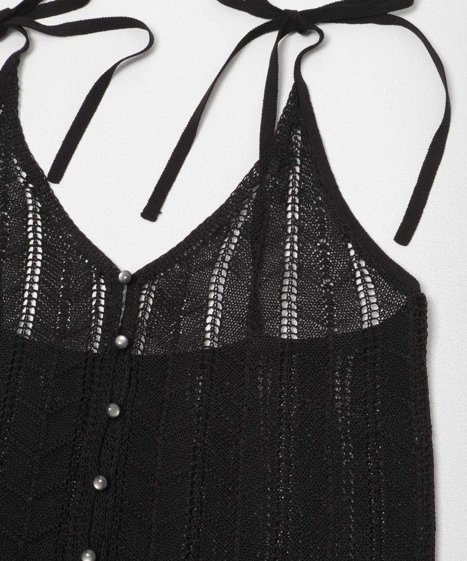 『洗濯可』フロントボタンレースアミキャミワンピース BLACK One