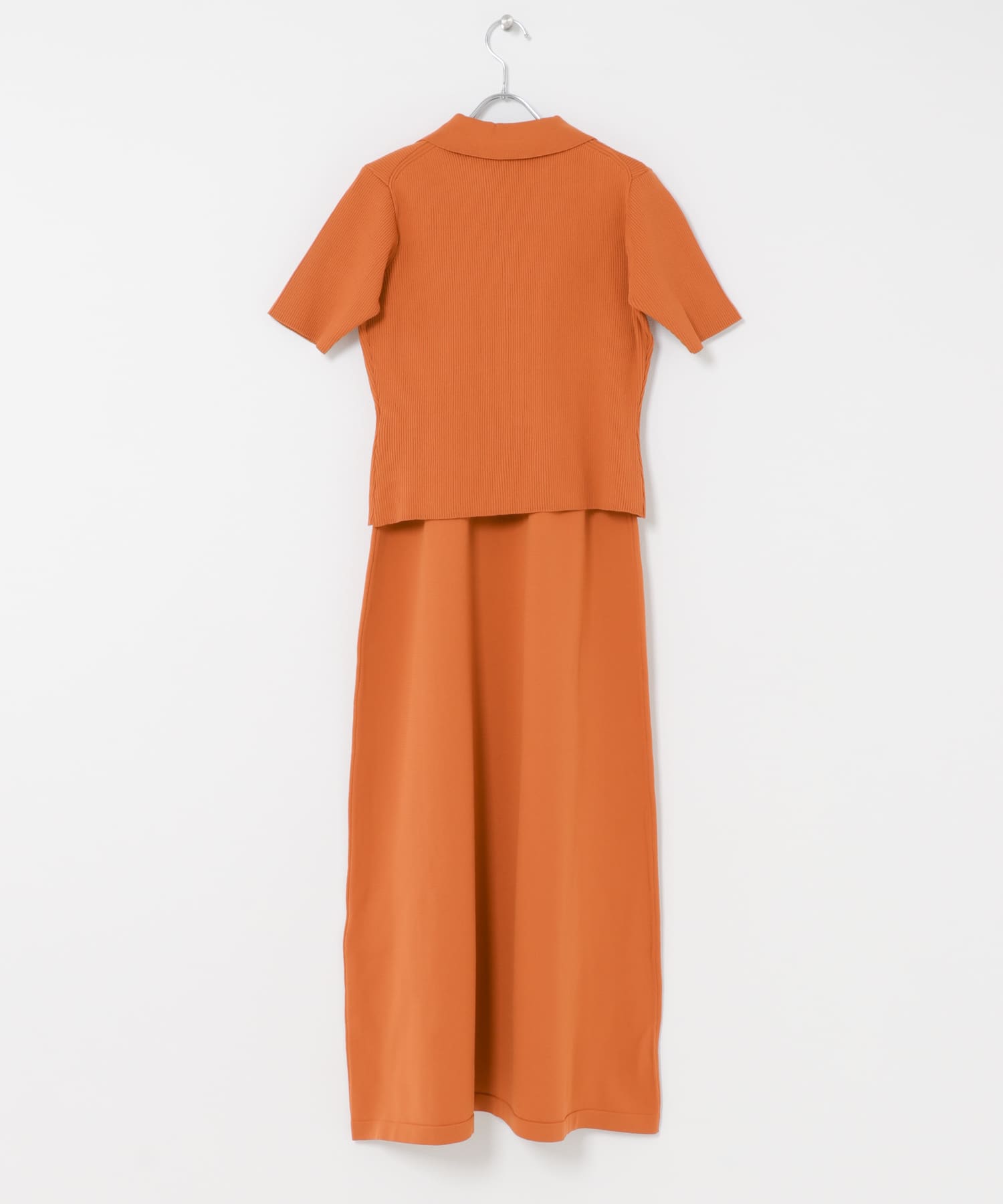『洗濯可』2Pハーフスリーブエリツキニットセットワンピース ORANGE COMPACT