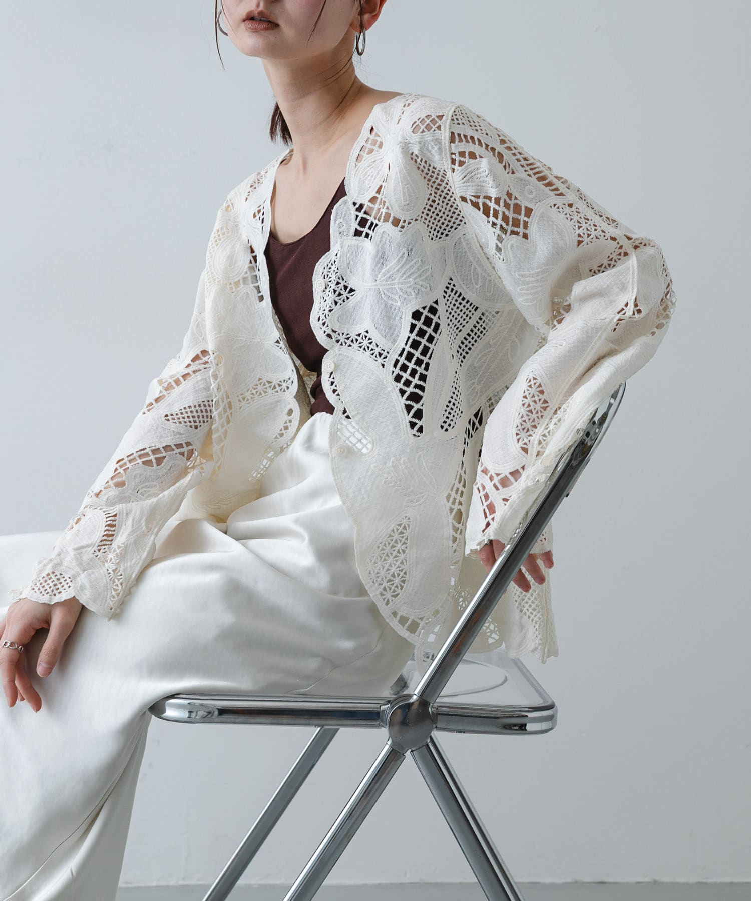 ノーカラーレースジャケット