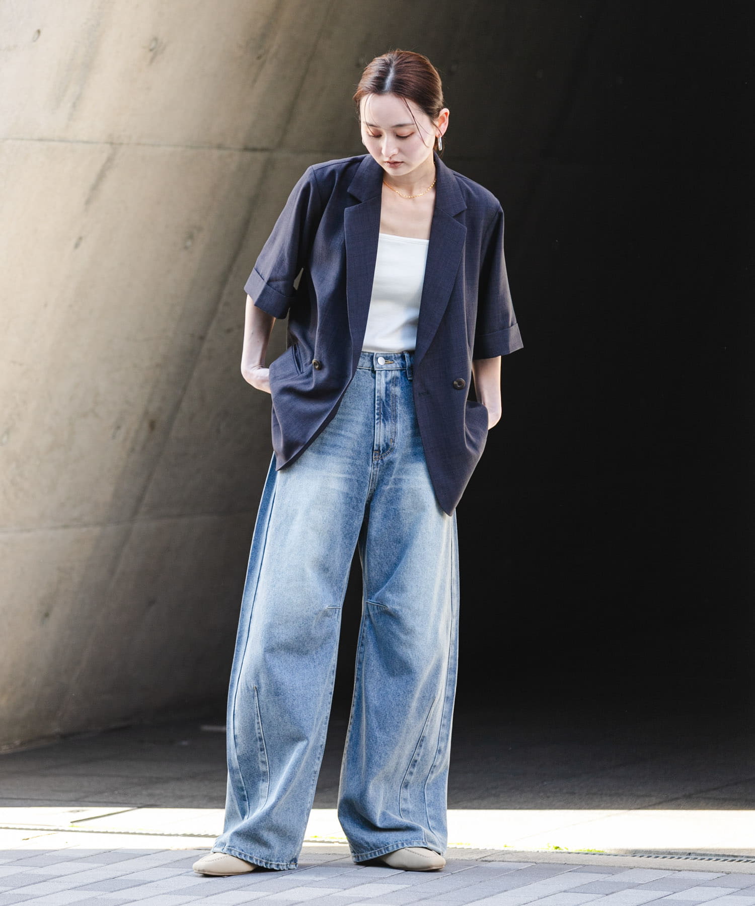 スクエアトゥローファーミュール BEIGE S