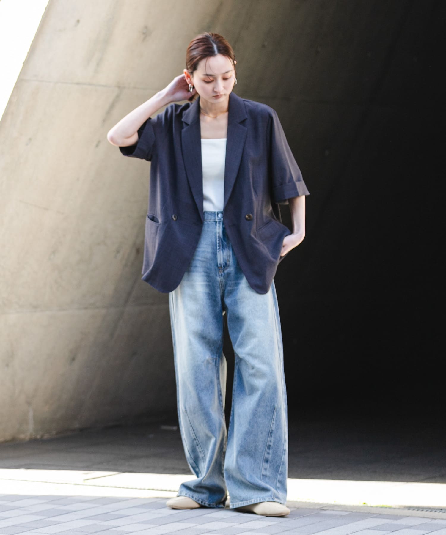 スクエアトゥローファーミュール BEIGE S