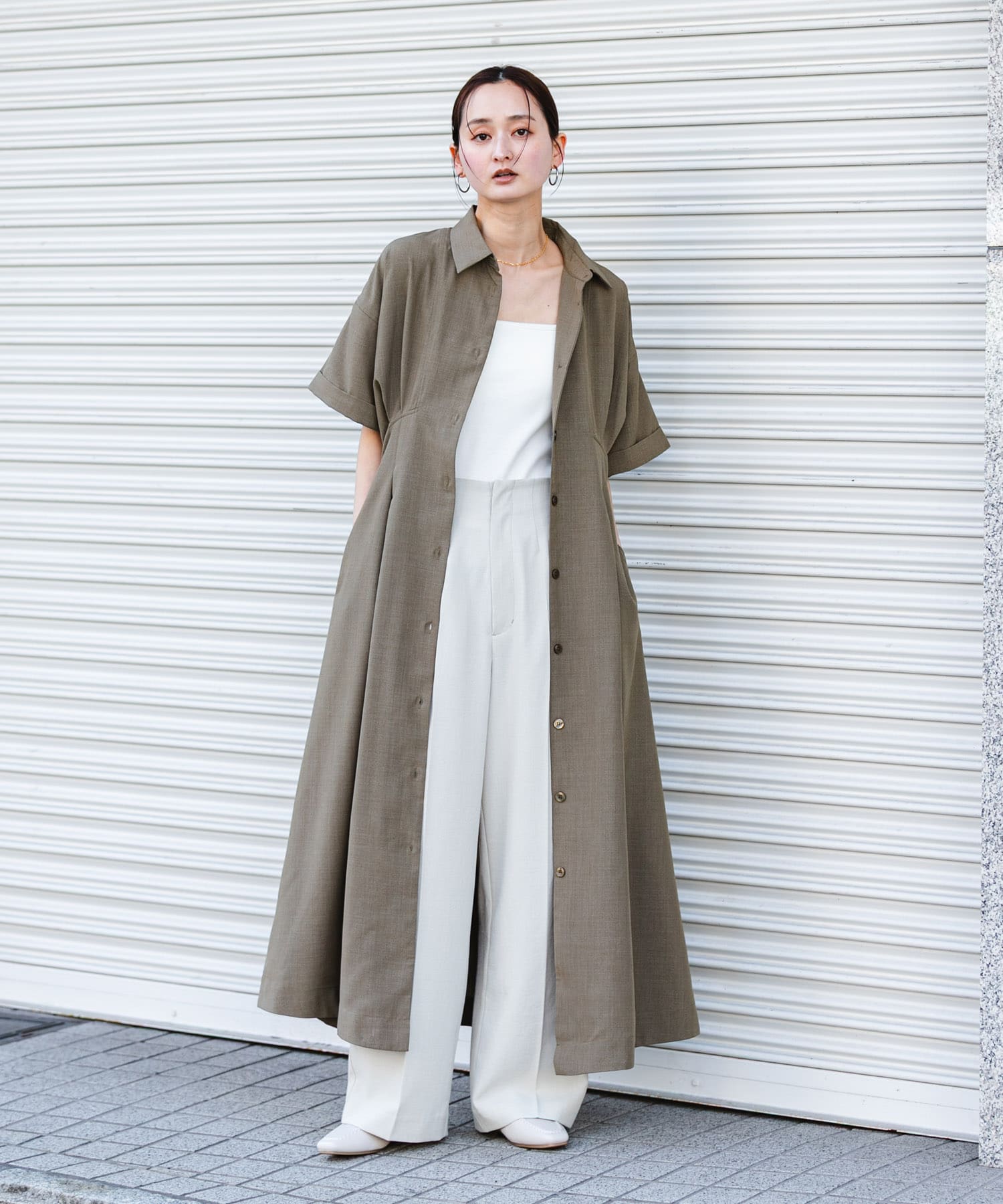 スクエアトゥローファーミュール GREIGE S