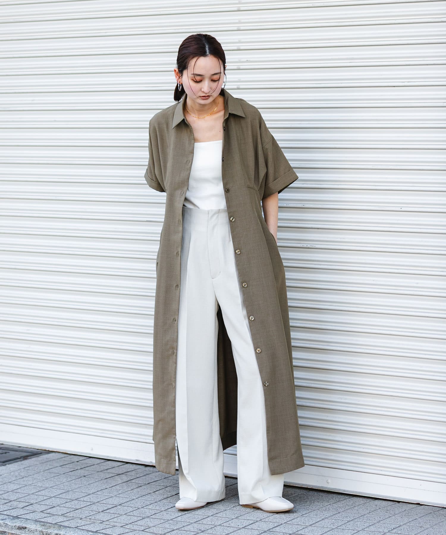 スクエアトゥローファーミュール GREIGE S