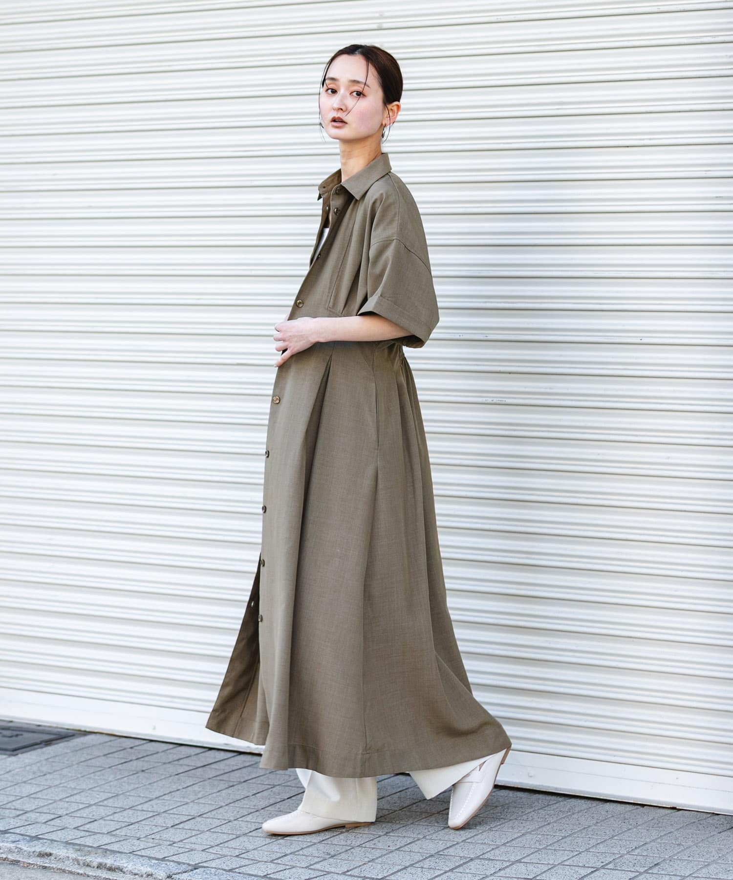 スクエアトゥローファーミュール GREIGE S