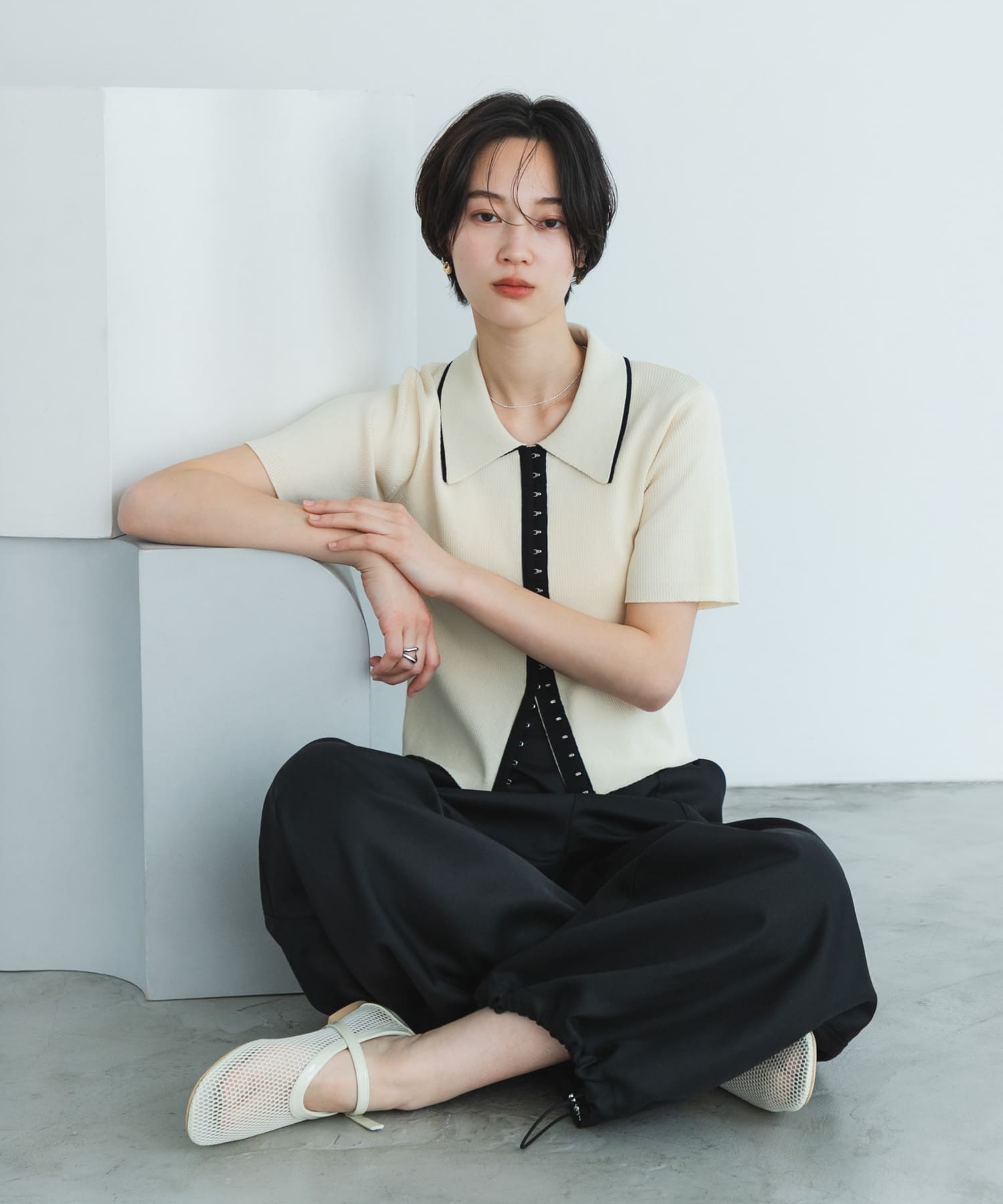 『軽量』メッシュフラットシューズ IVORY M