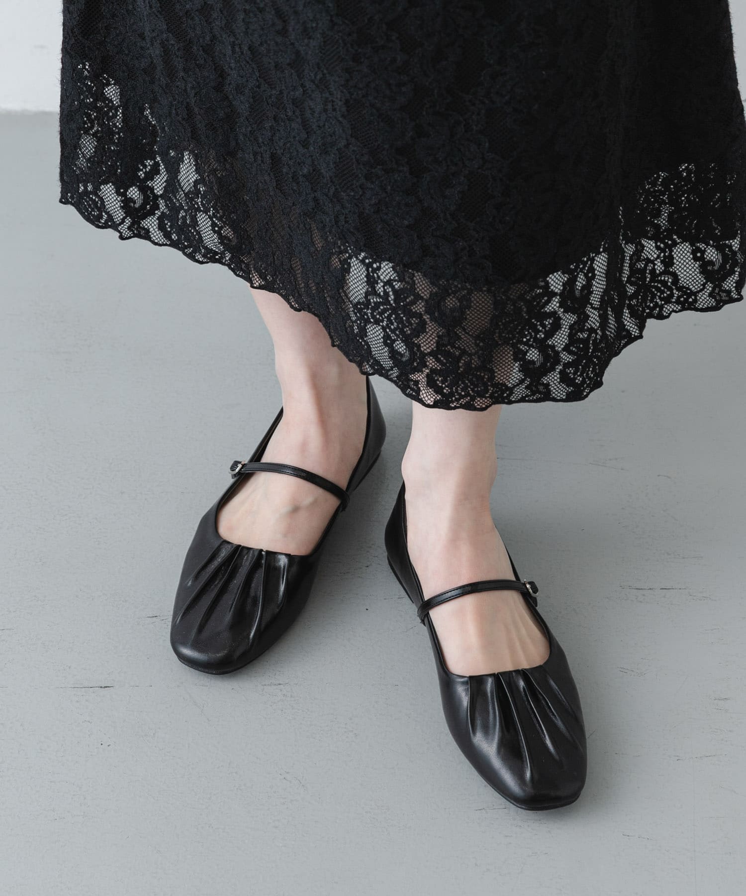 『抗菌/消臭』ギャザーフラットパンプス BLACK S