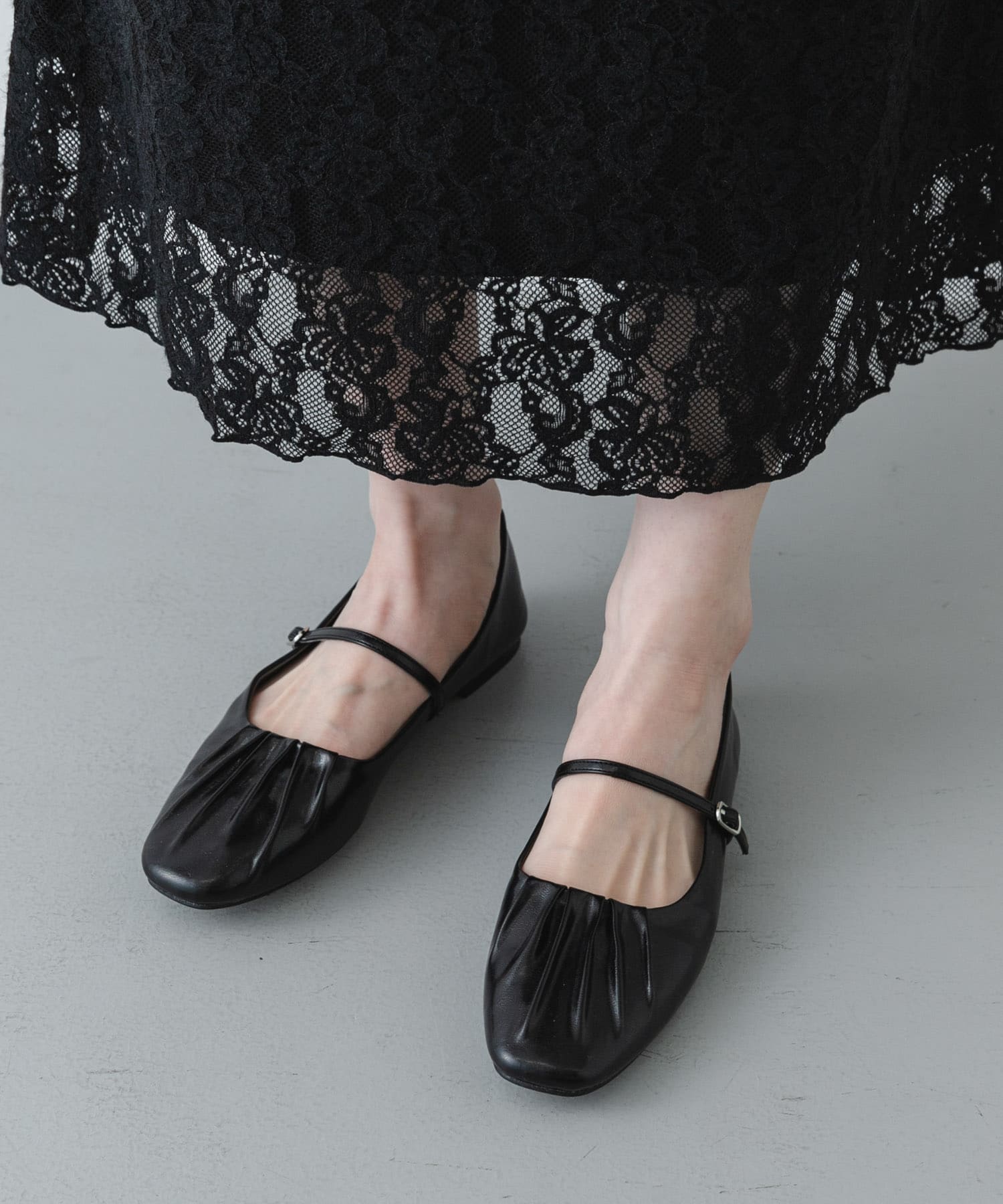 『抗菌/消臭』ギャザーフラットパンプス BLACK S
