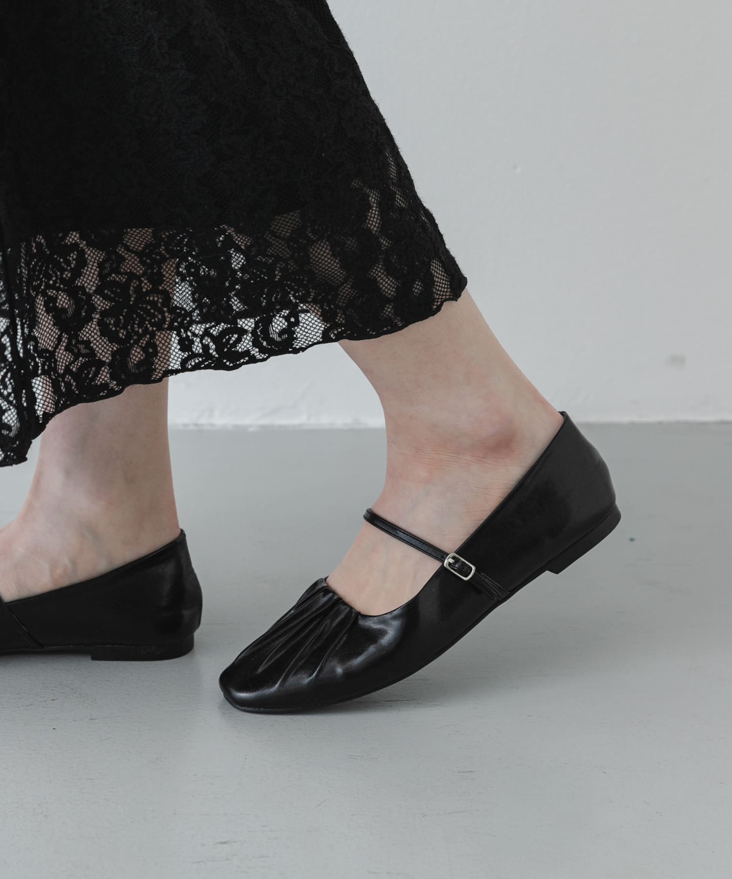 『抗菌/消臭』ギャザーフラットパンプス BLACK S