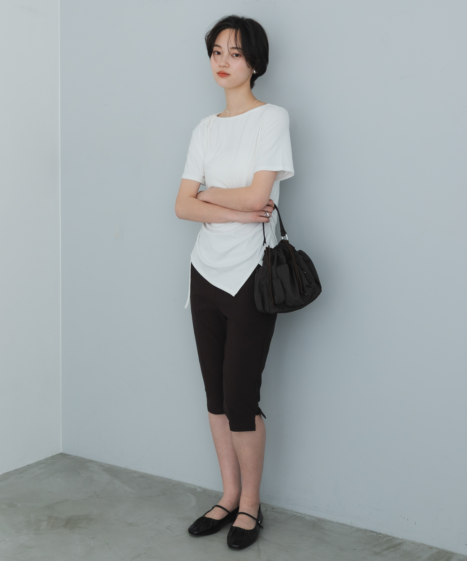 『抗菌/消臭』ギャザーフラットパンプス BLACK S