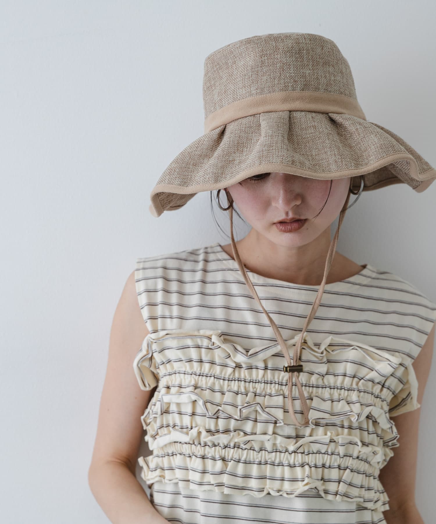 ジュートライクフリルハット BEIGE One