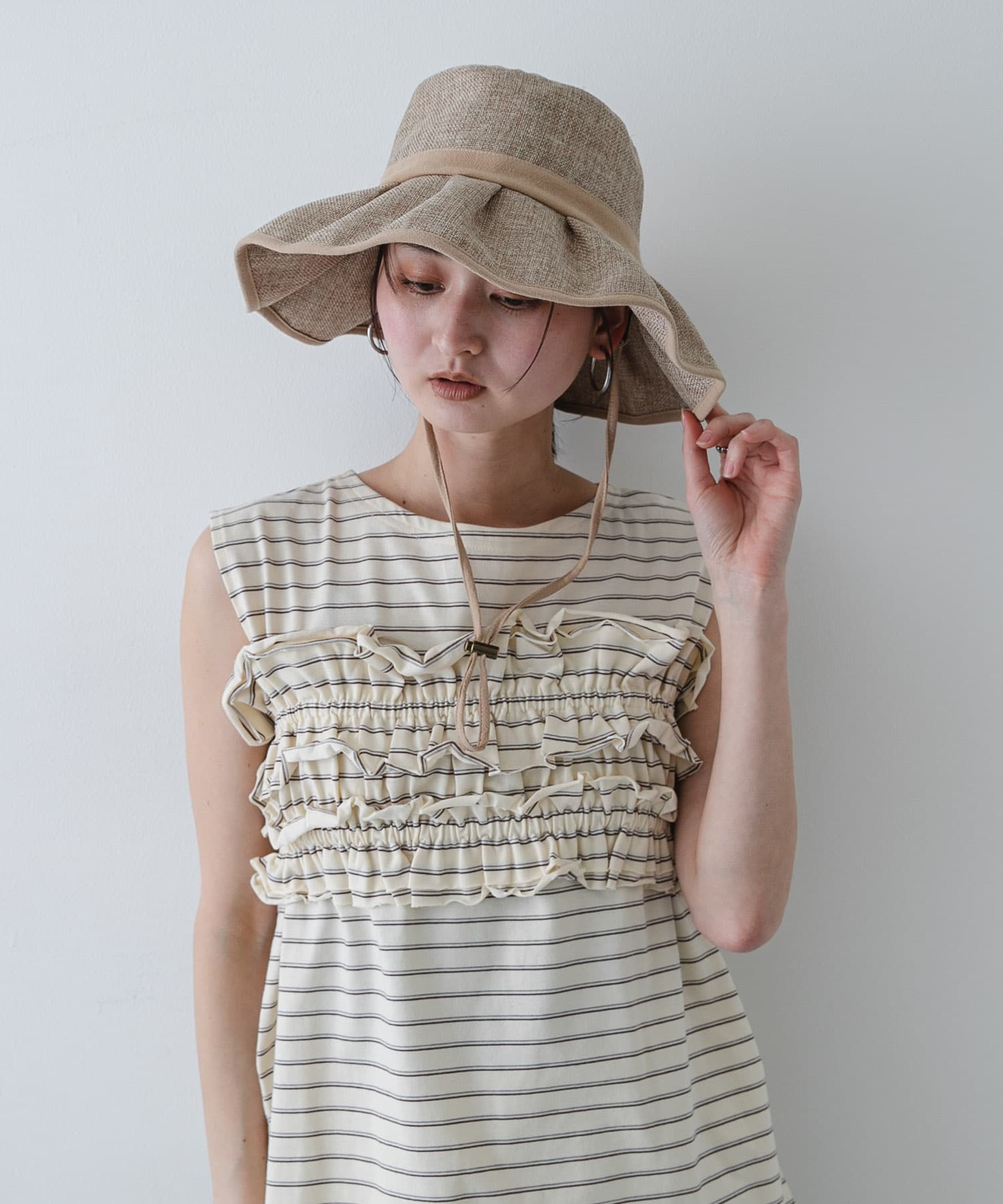 ジュートライクフリルハット BEIGE One