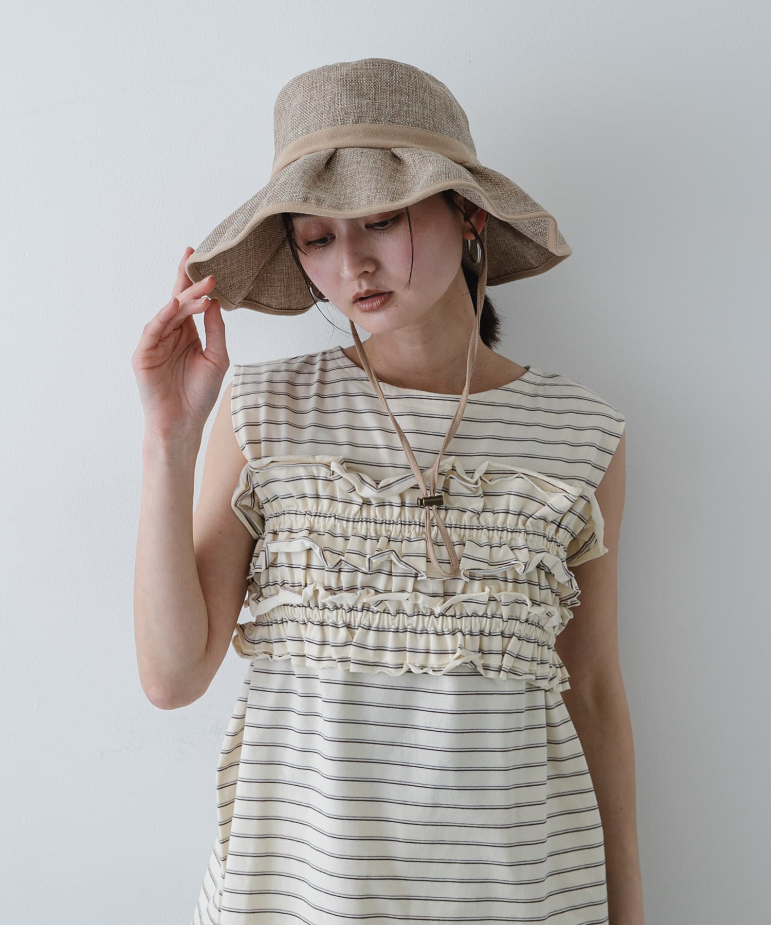 ジュートライクフリルハット BEIGE One