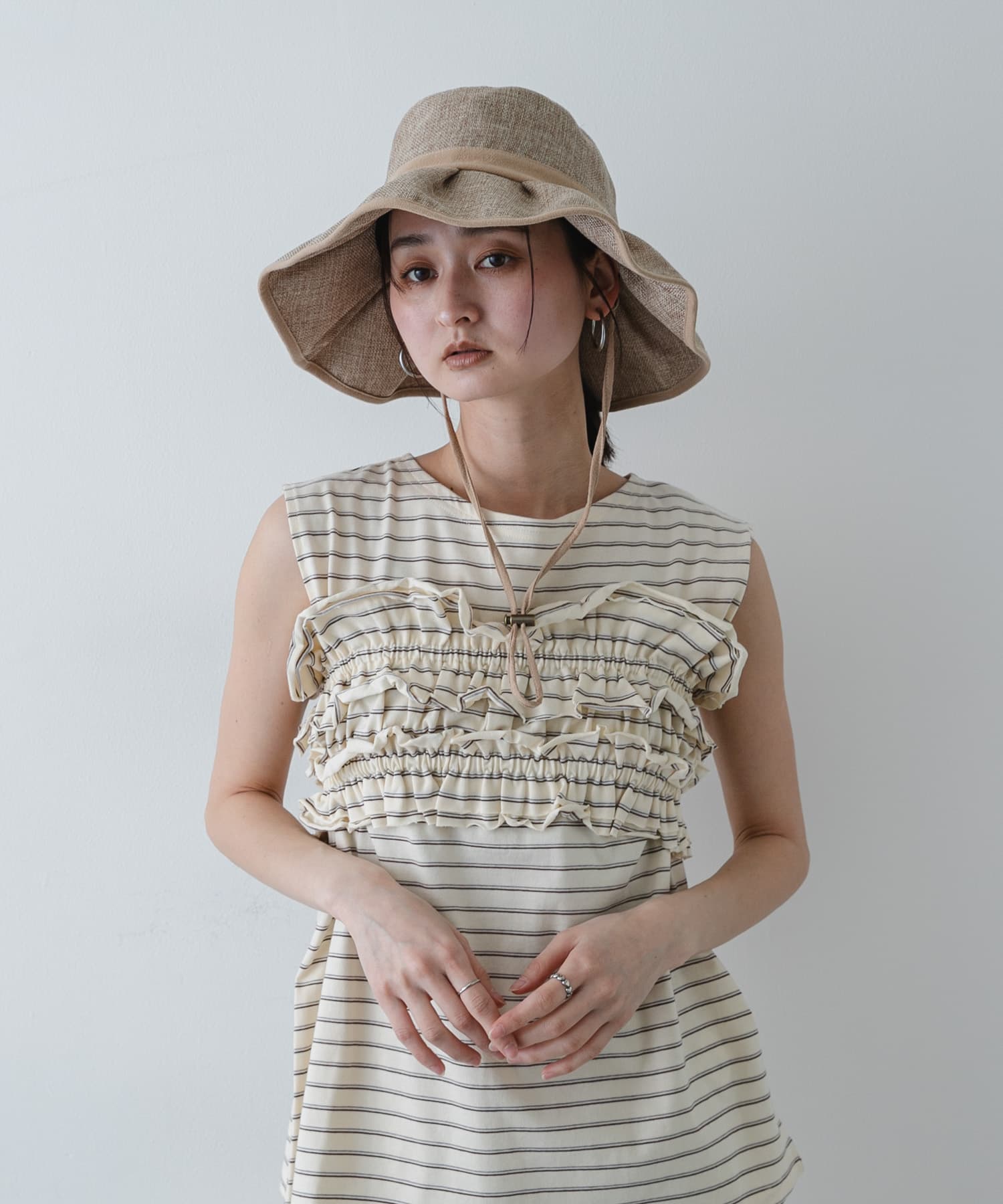 ジュートライクフリルハット BEIGE One