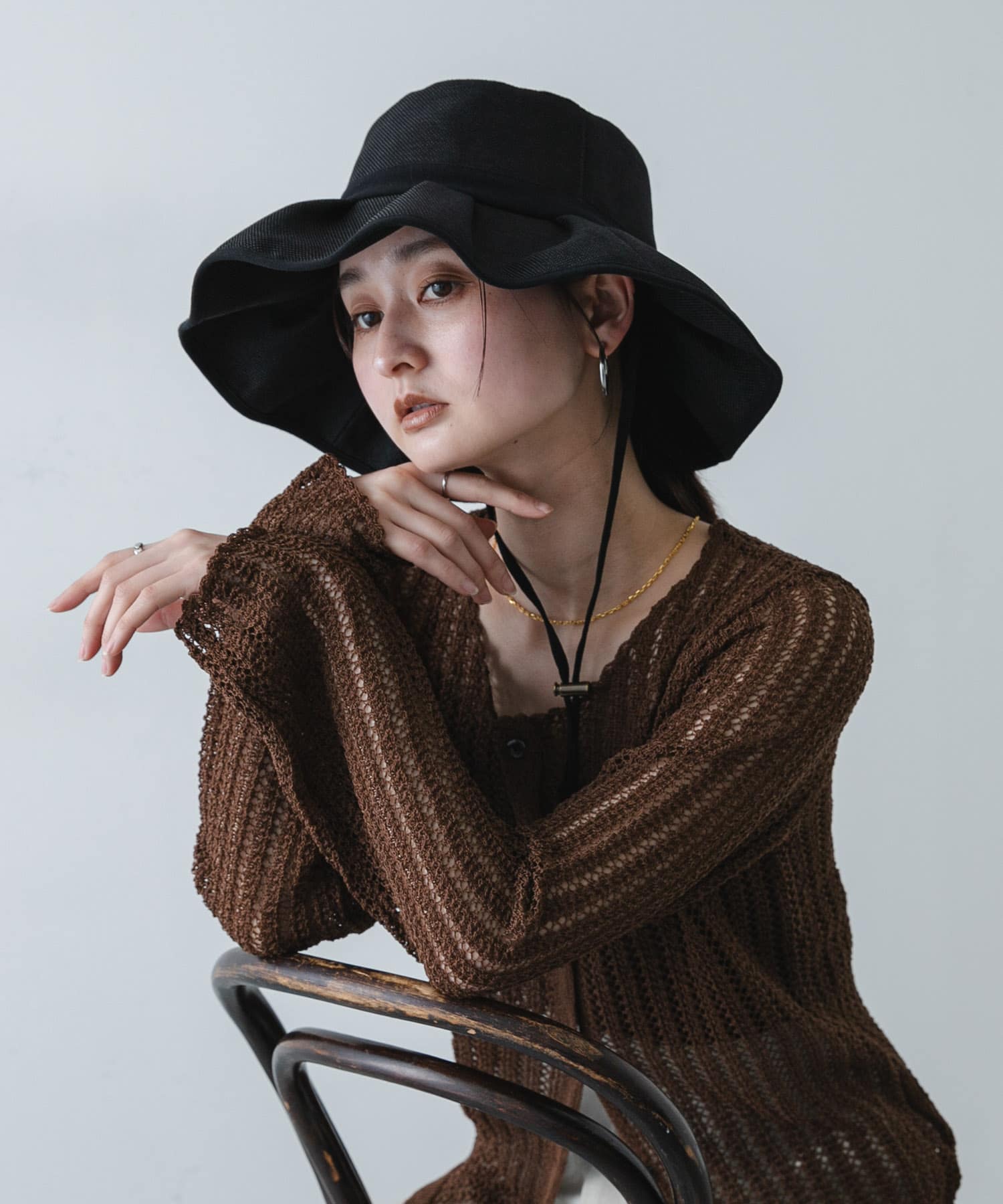 ジュートライクフリルハット BLACK One