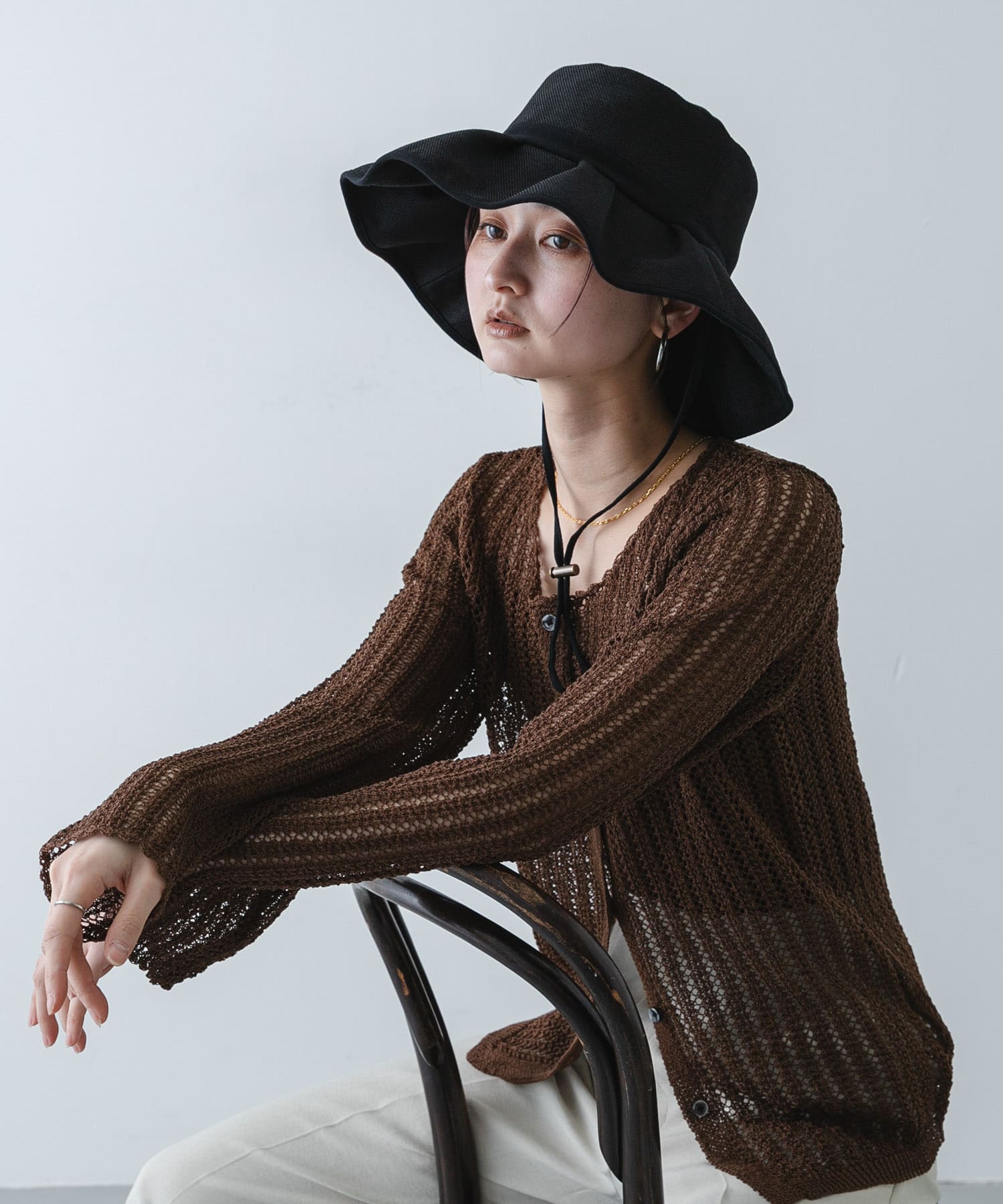 ジュートライクフリルハット BLACK One