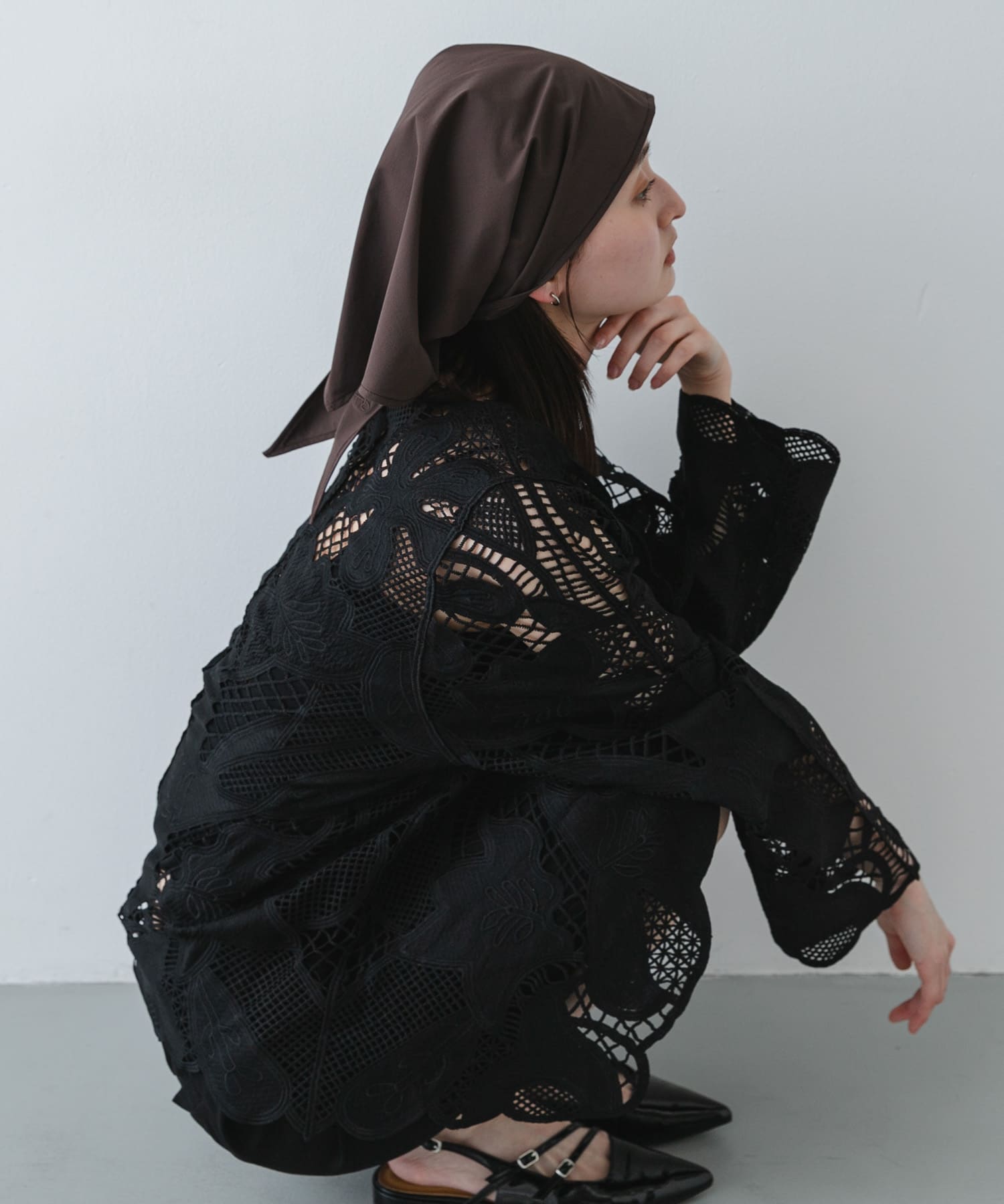 撥水シシュウスカーフ BROWN One