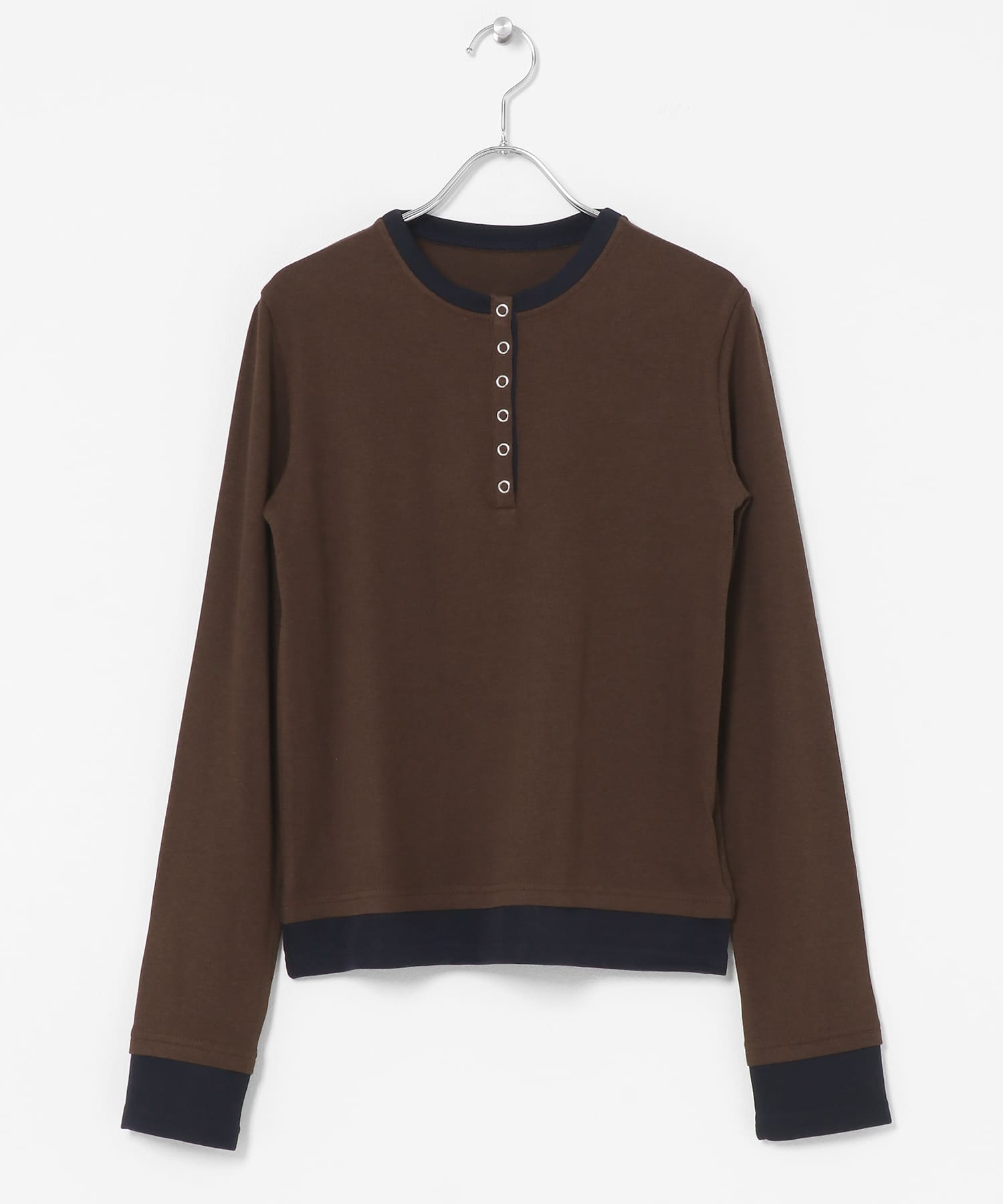 ヘンリーネックレイヤードトップ BRN×NVY One