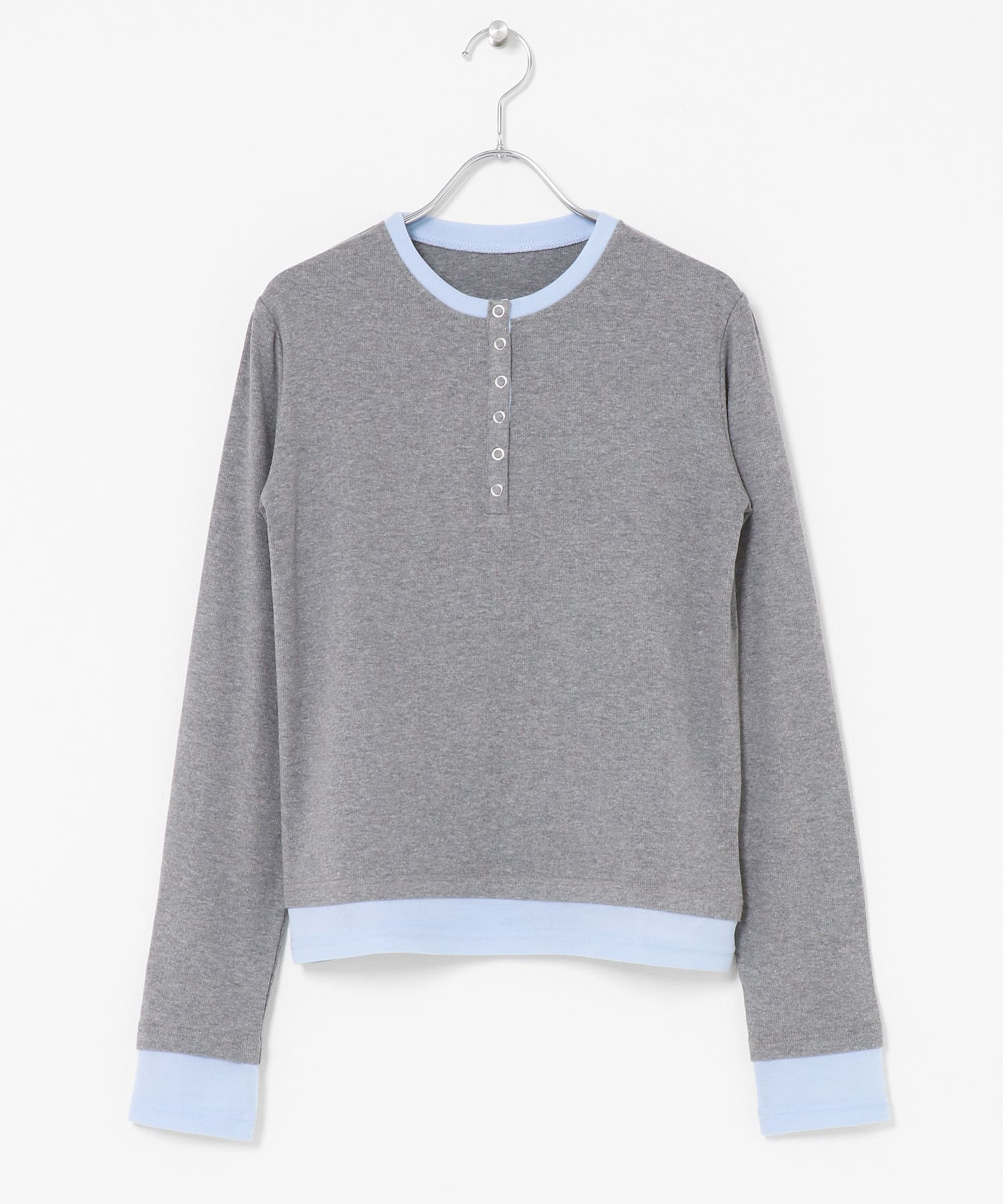 ヘンリーネックレイヤードトップ GRY×BLU One