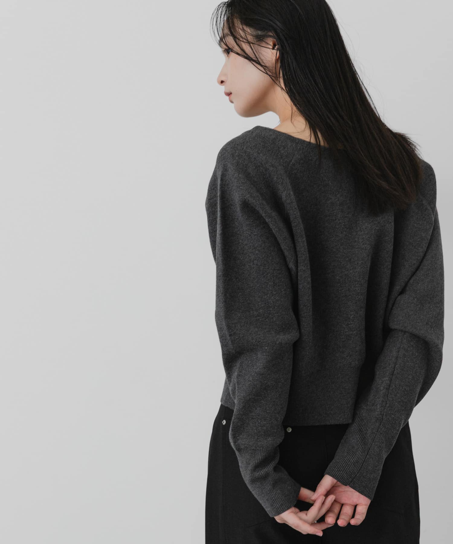 洗濯可』ダブルジップオフショルニット(One CHARCOAL): トップス