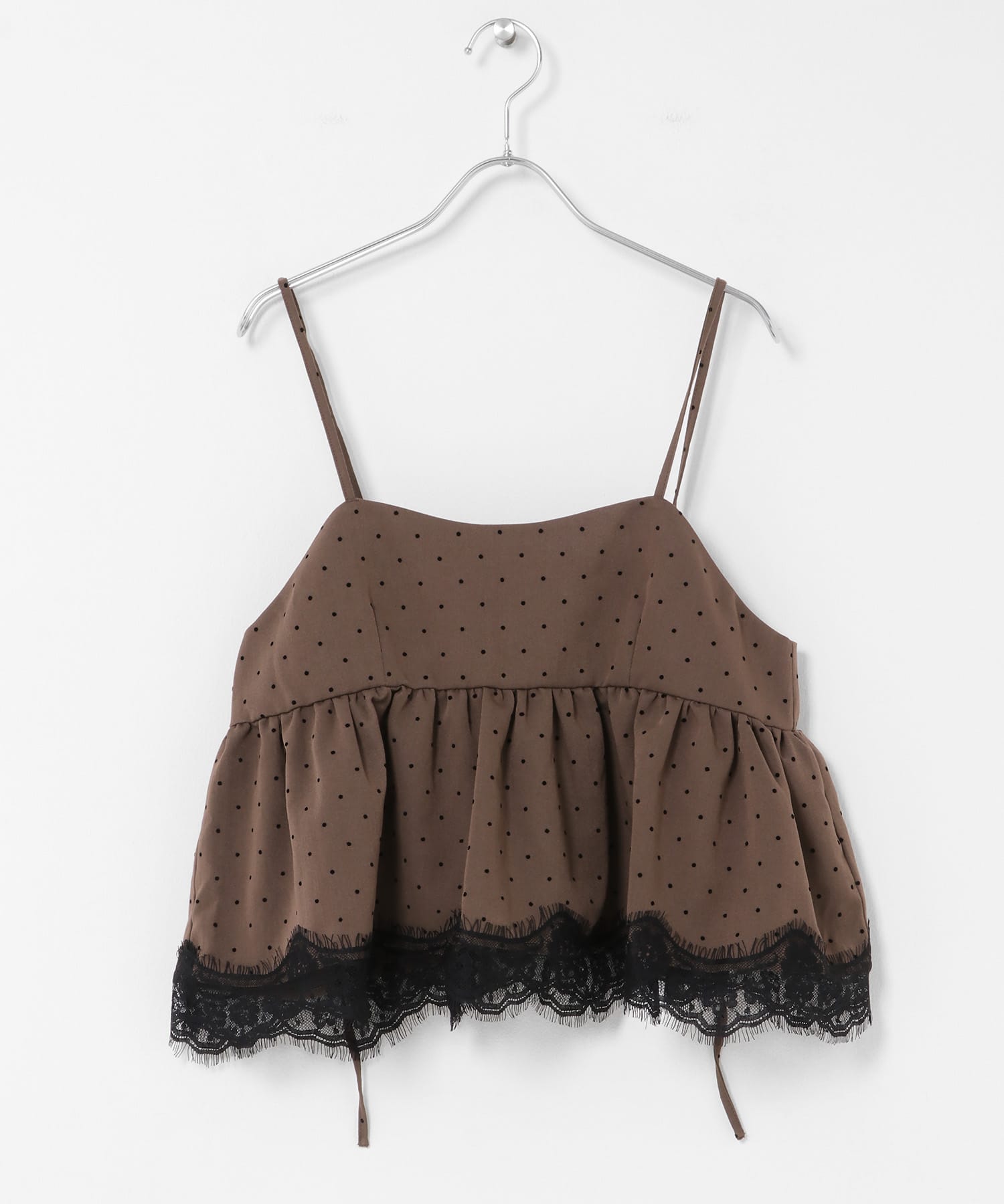 ドットツイルレース付きキャミソール BROWN One