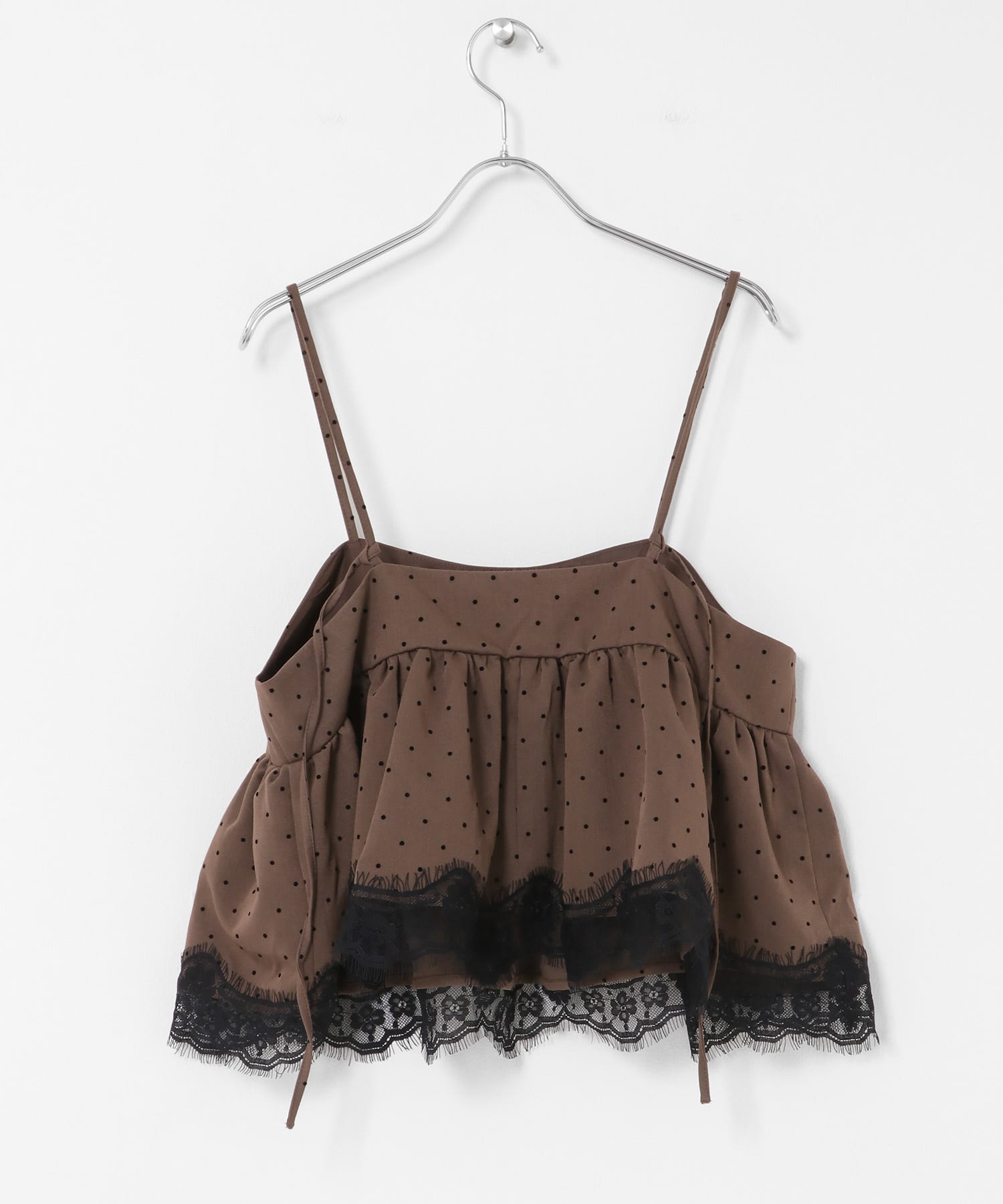 ドットツイルレース付きキャミソール BROWN One