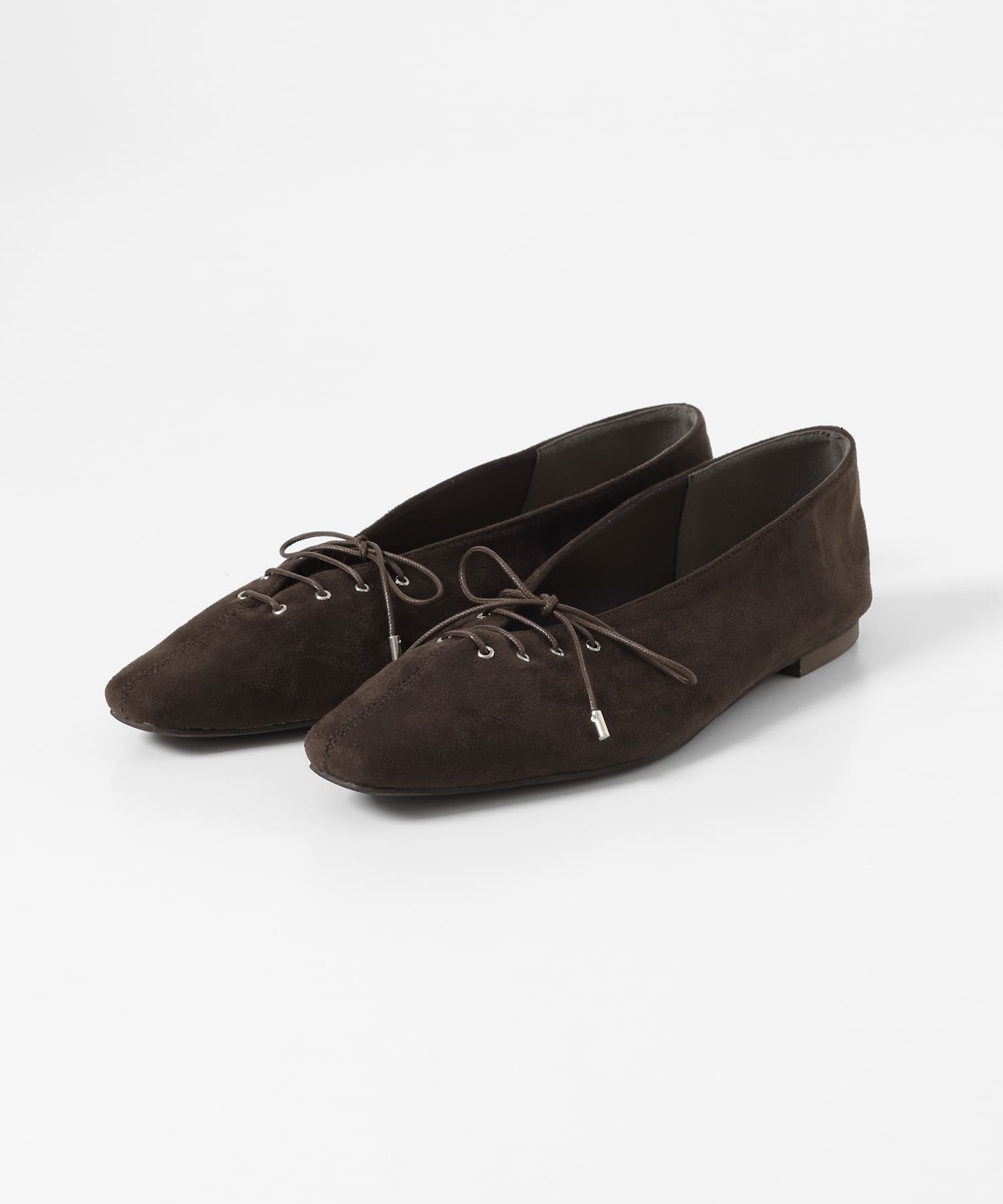 レースアップスクエアトゥフラットシューズ BROWN S
