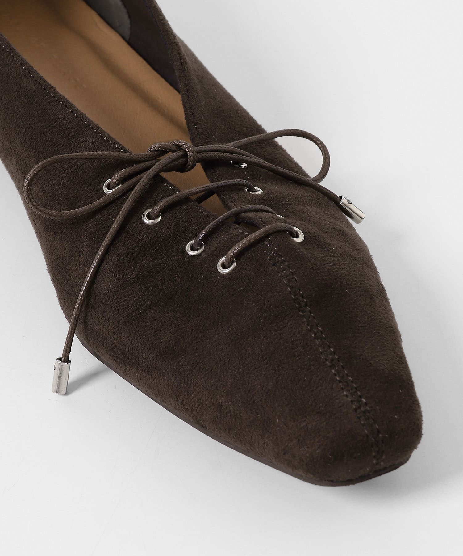 レースアップスクエアトゥフラットシューズ BROWN S