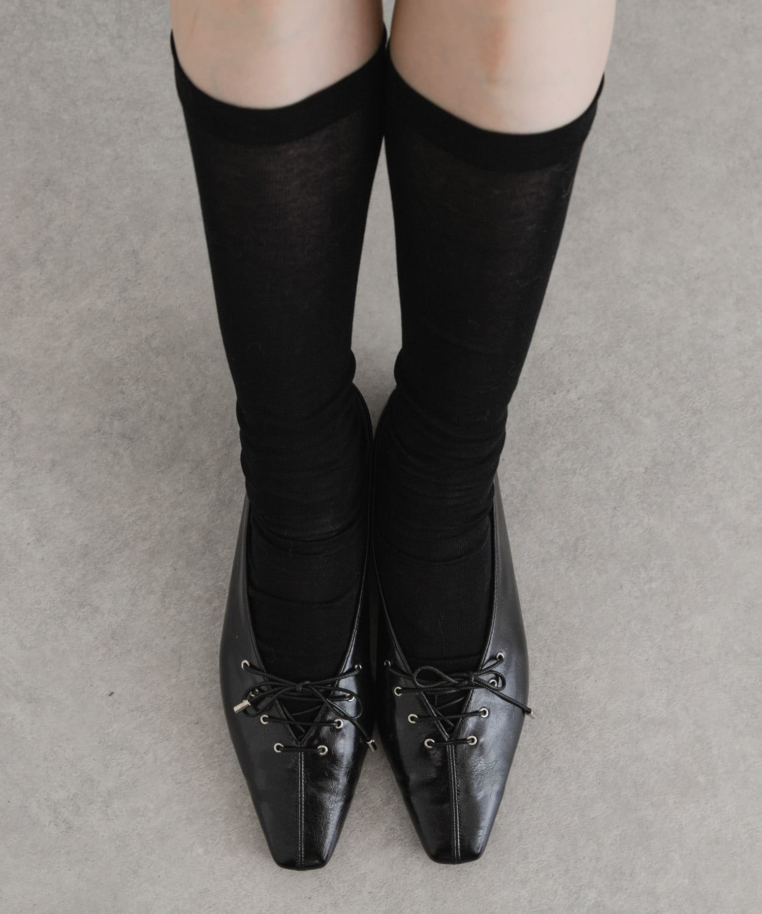レースアップスクエアトゥフラットシューズ BLACK S