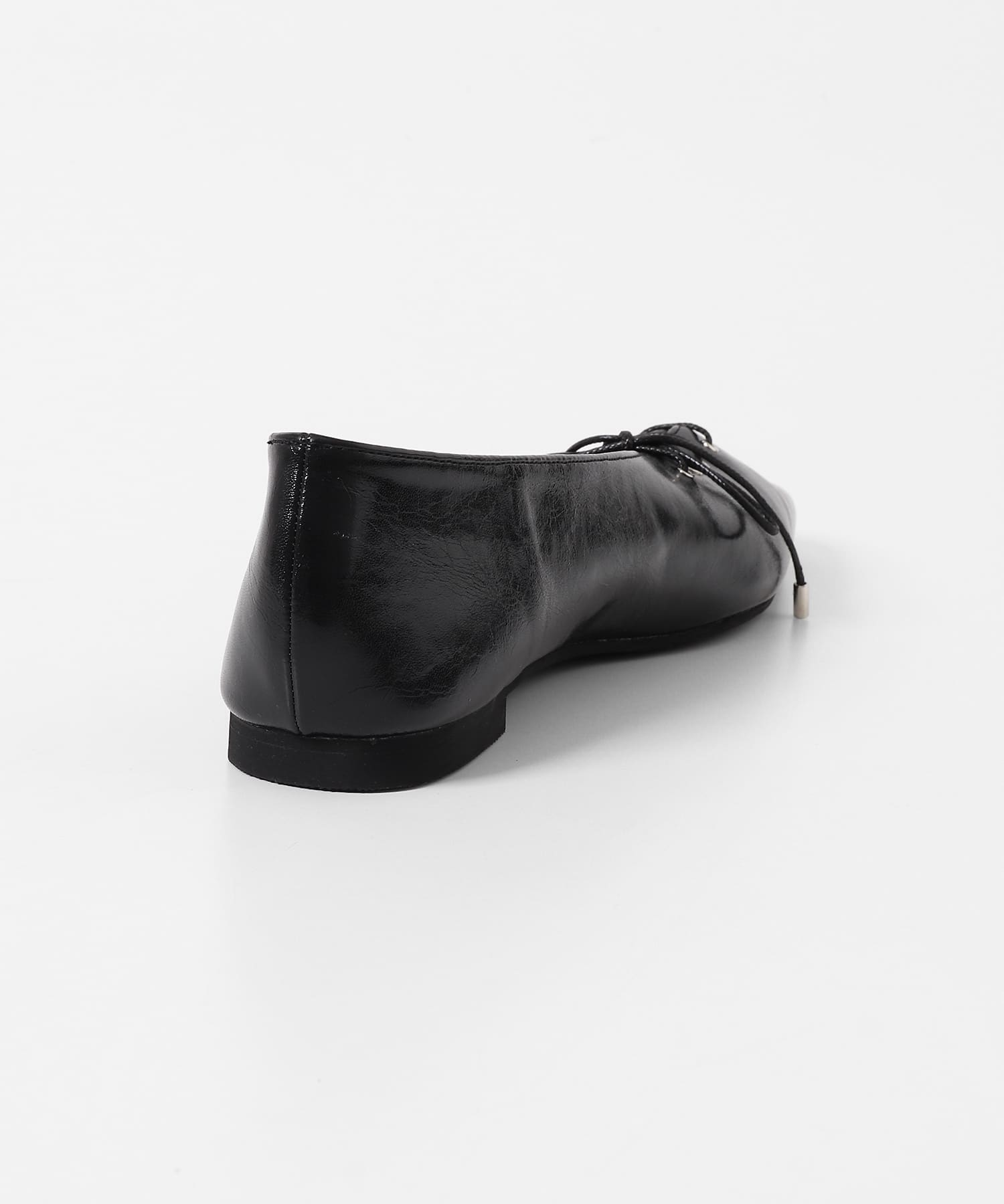 レースアップスクエアトゥフラットシューズ BLACK S