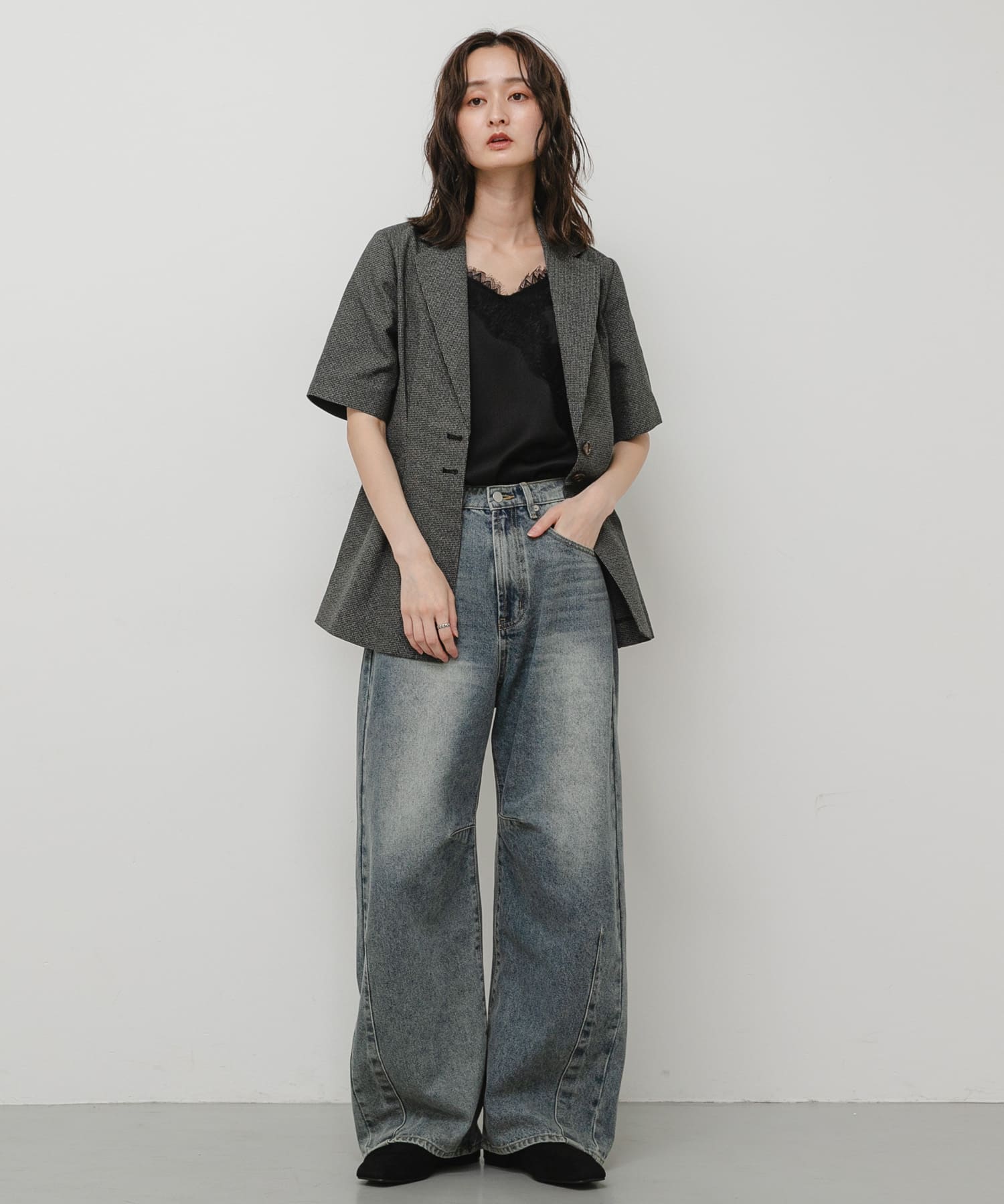 Vカットアシンメトリーパンプス BLACK S